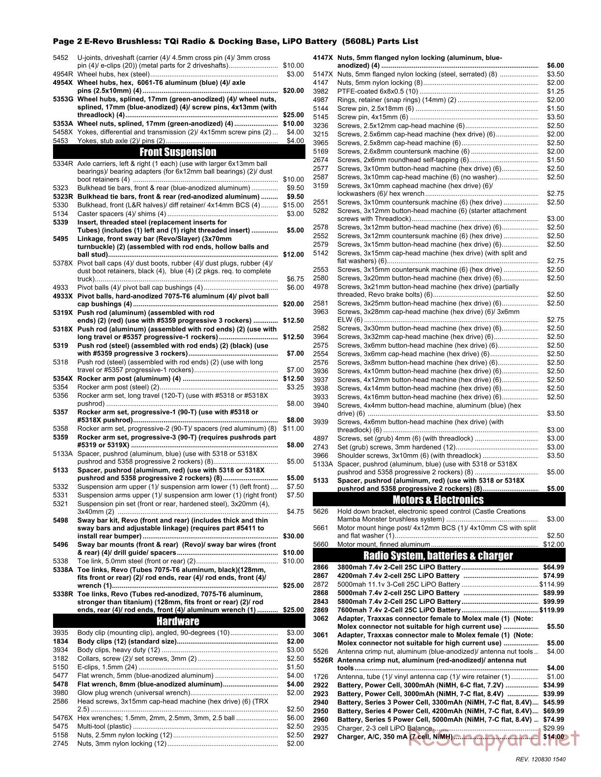 Traxxas - E-Revo Brushless (2012) - Parts List - Page 2