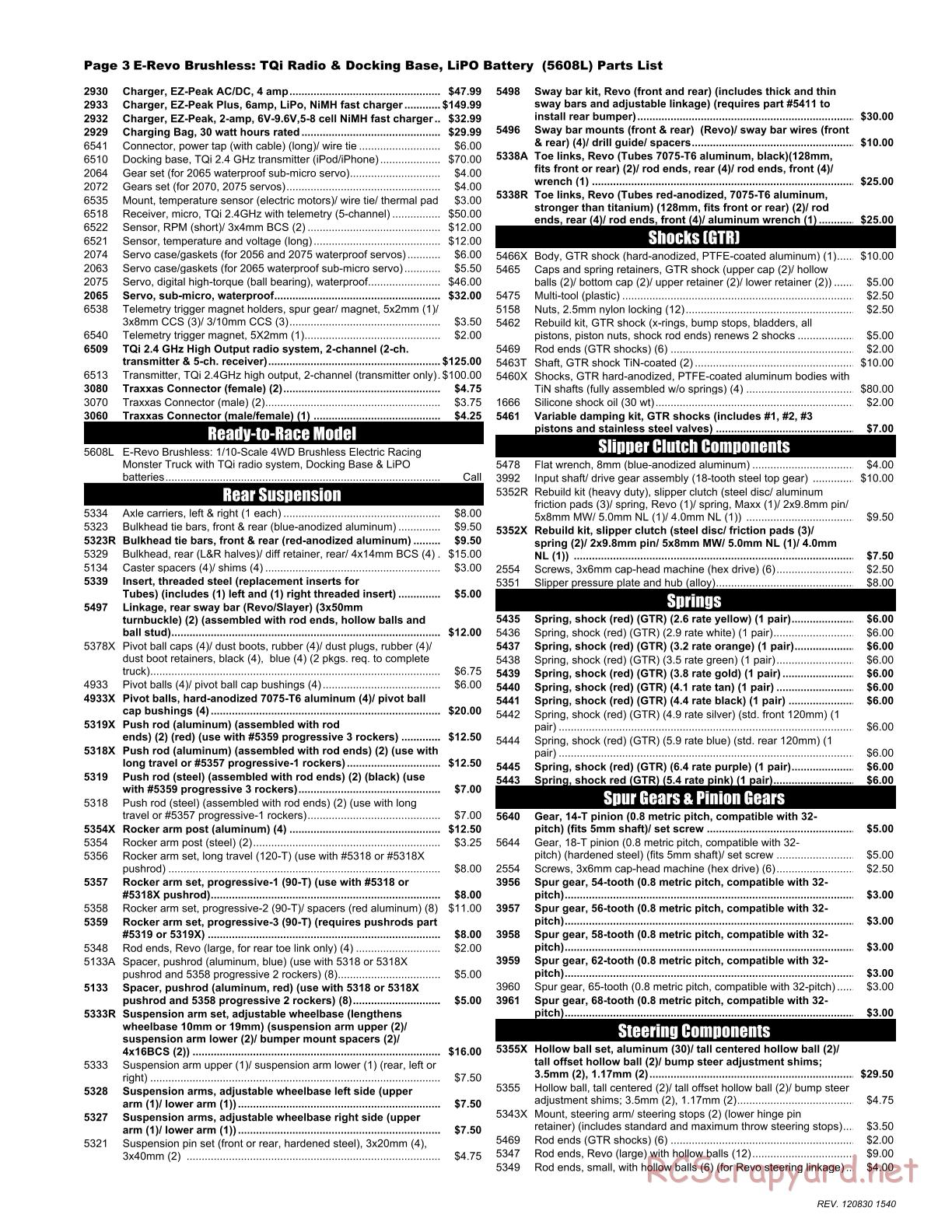 Traxxas - E-Revo Brushless (2012) - Parts List - Page 3