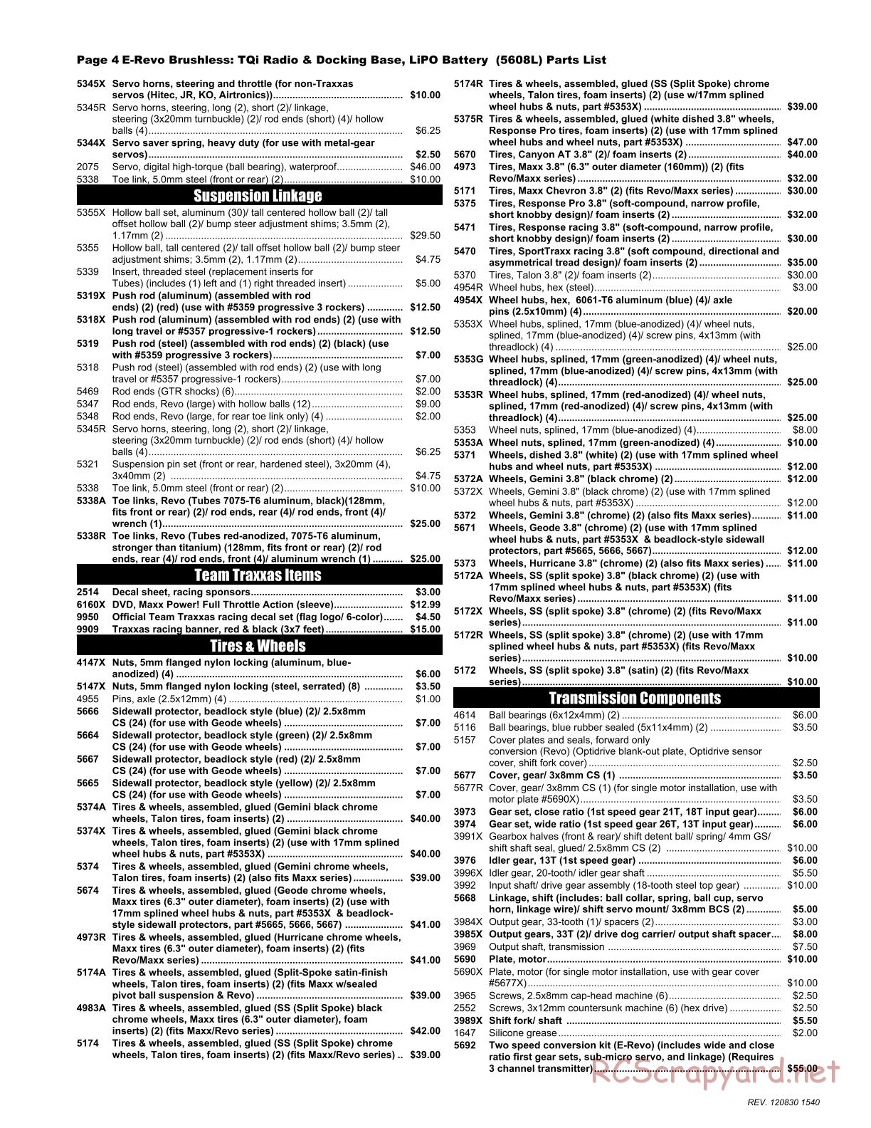 Traxxas - E-Revo Brushless (2012) - Parts List - Page 4