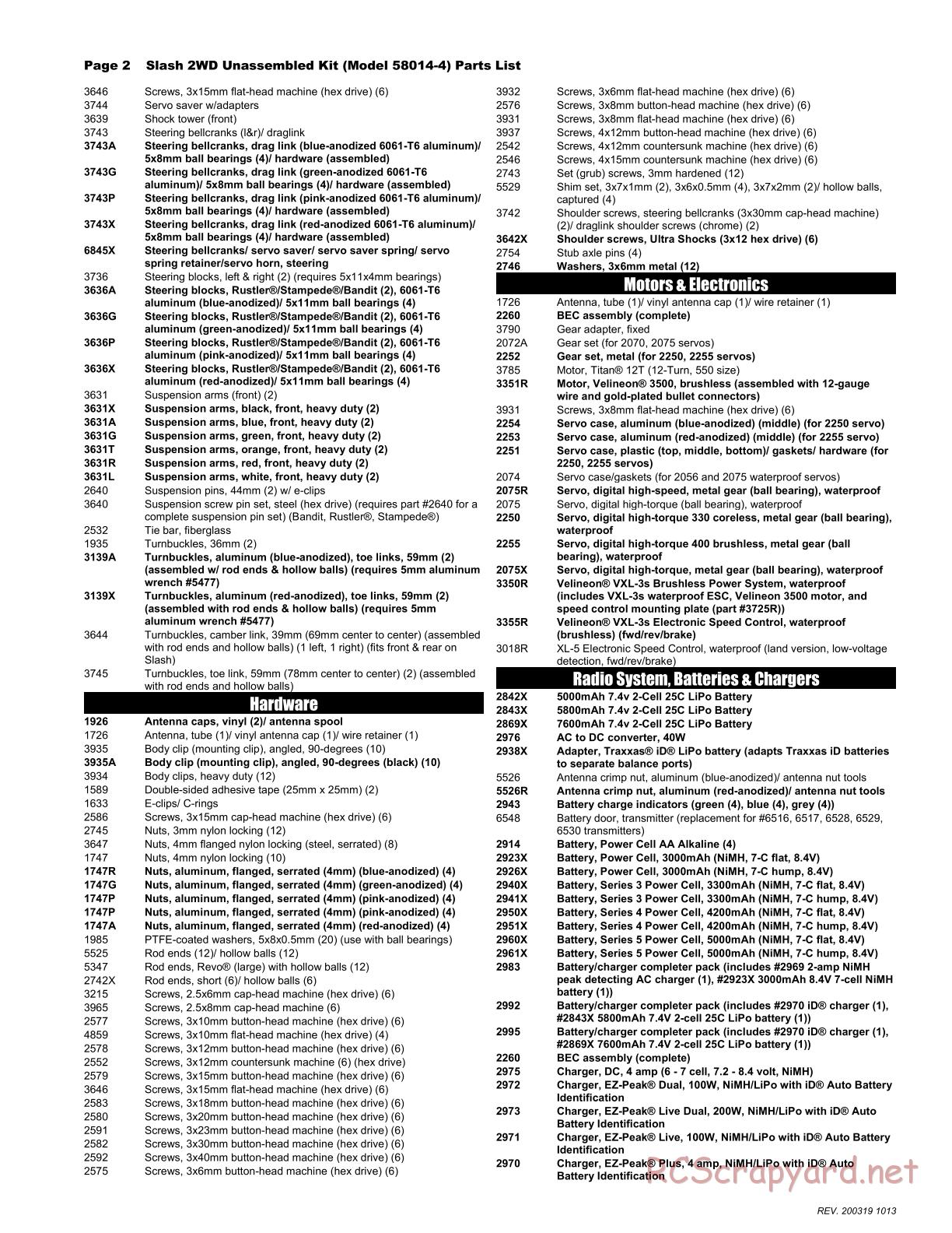 Traxxas - Slash 2WD - Parts List - Page 2