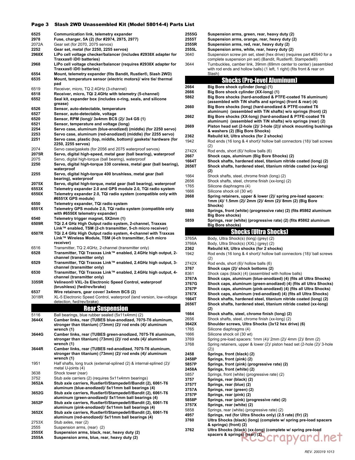 Traxxas - Slash 2WD - Parts List - Page 3