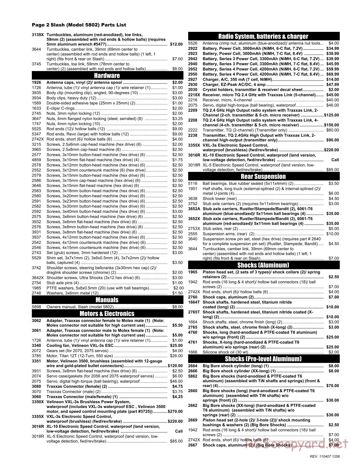 Traxxas - Slash 2WD (2011) - Parts List - Page 2