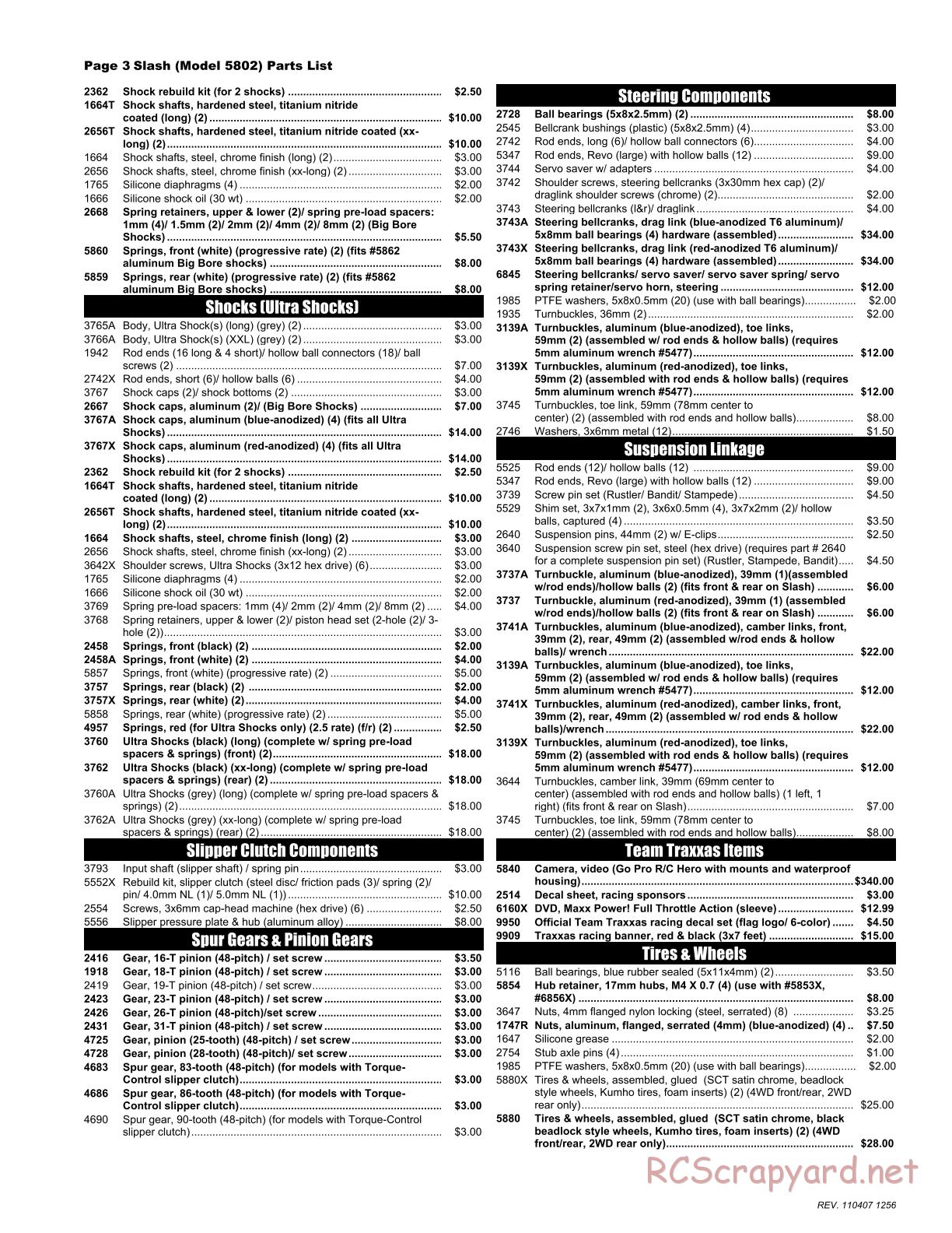 Traxxas - Slash 2WD (2011) - Parts List - Page 3