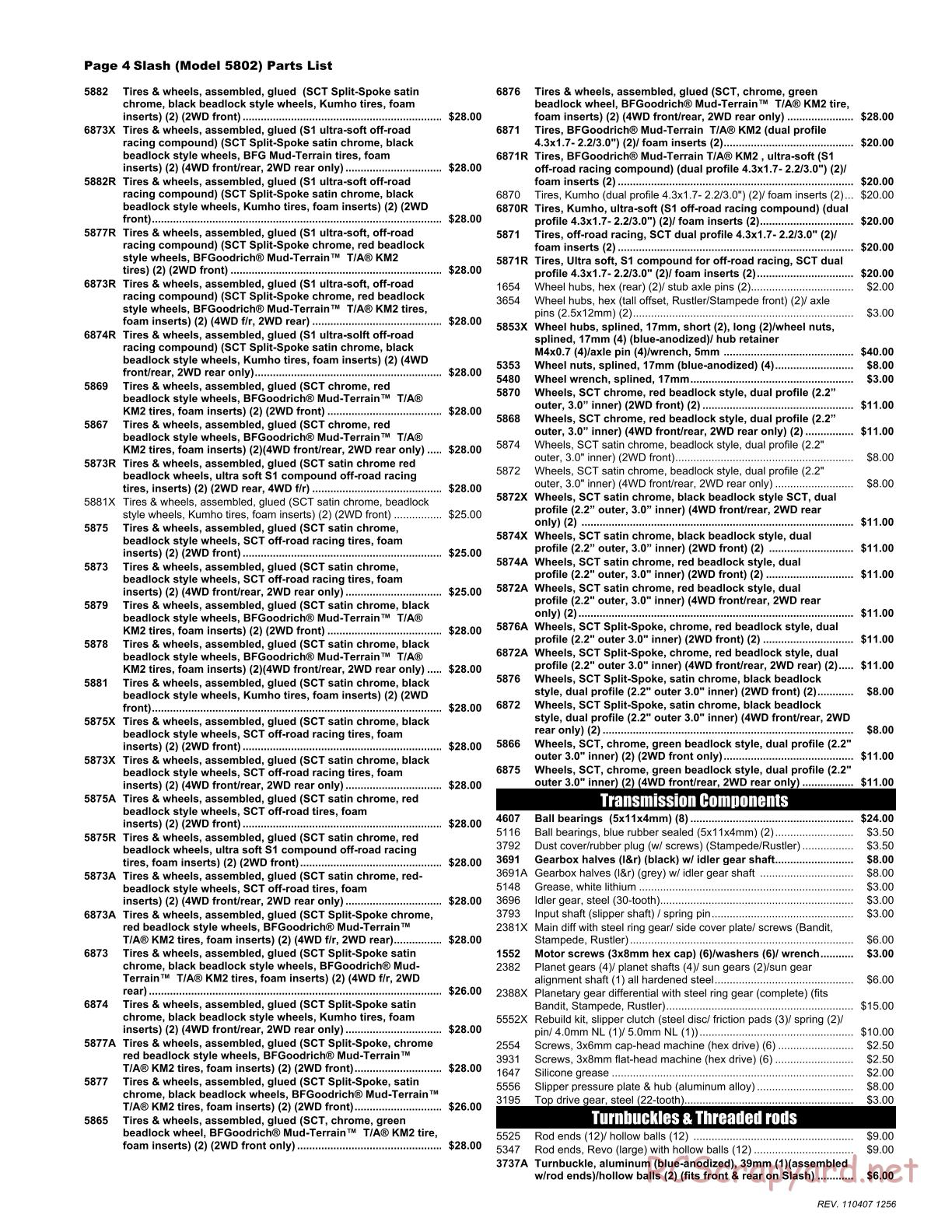 Traxxas - Slash 2WD (2011) - Parts List - Page 4