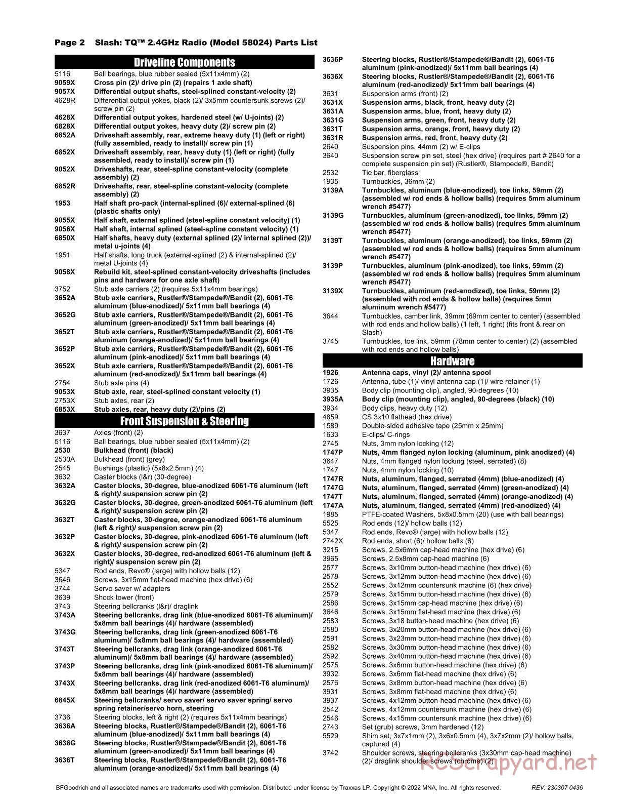 Traxxas - Slash 2WD (2012) - Parts List - Page 2