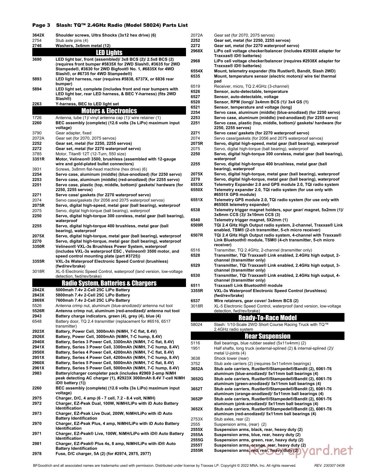 Traxxas - Slash 2WD (2012) - Parts List - Page 3
