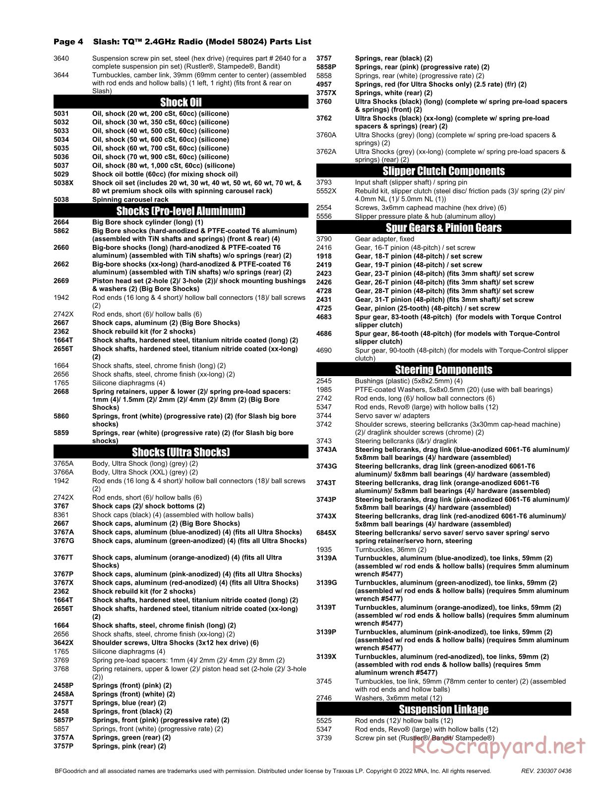 Traxxas - Slash 2WD (2012) - Parts List - Page 4