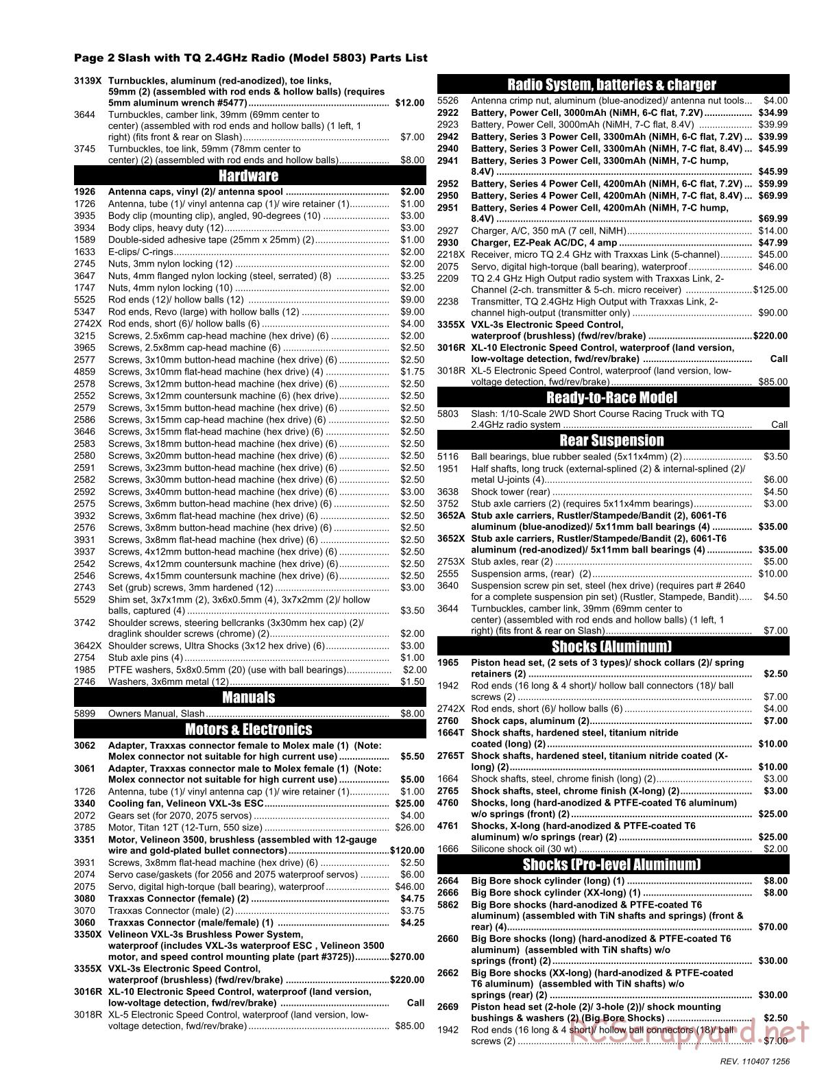 Traxxas - Slash 2WD - Parts List - Page 2