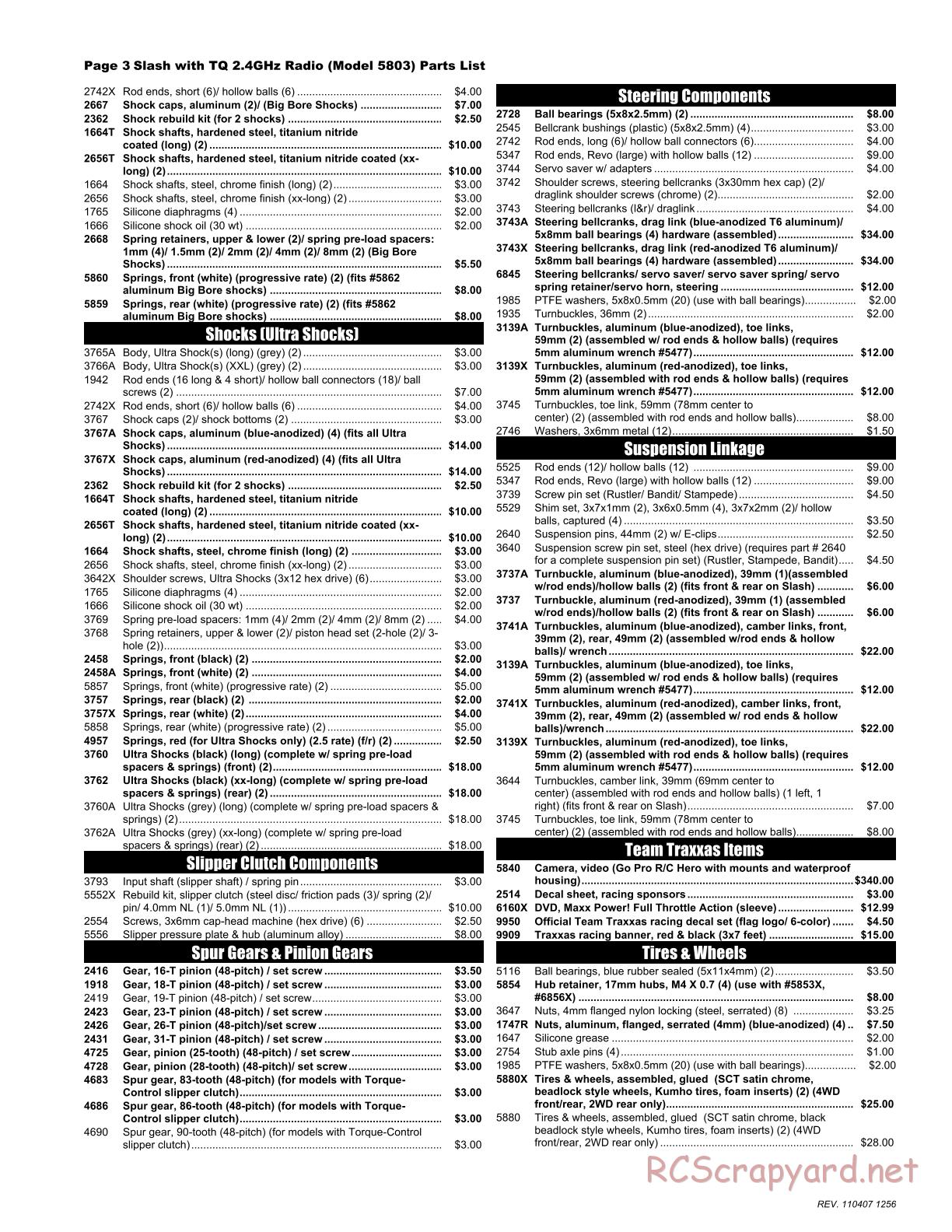 Traxxas - Slash 2WD - Parts List - Page 3