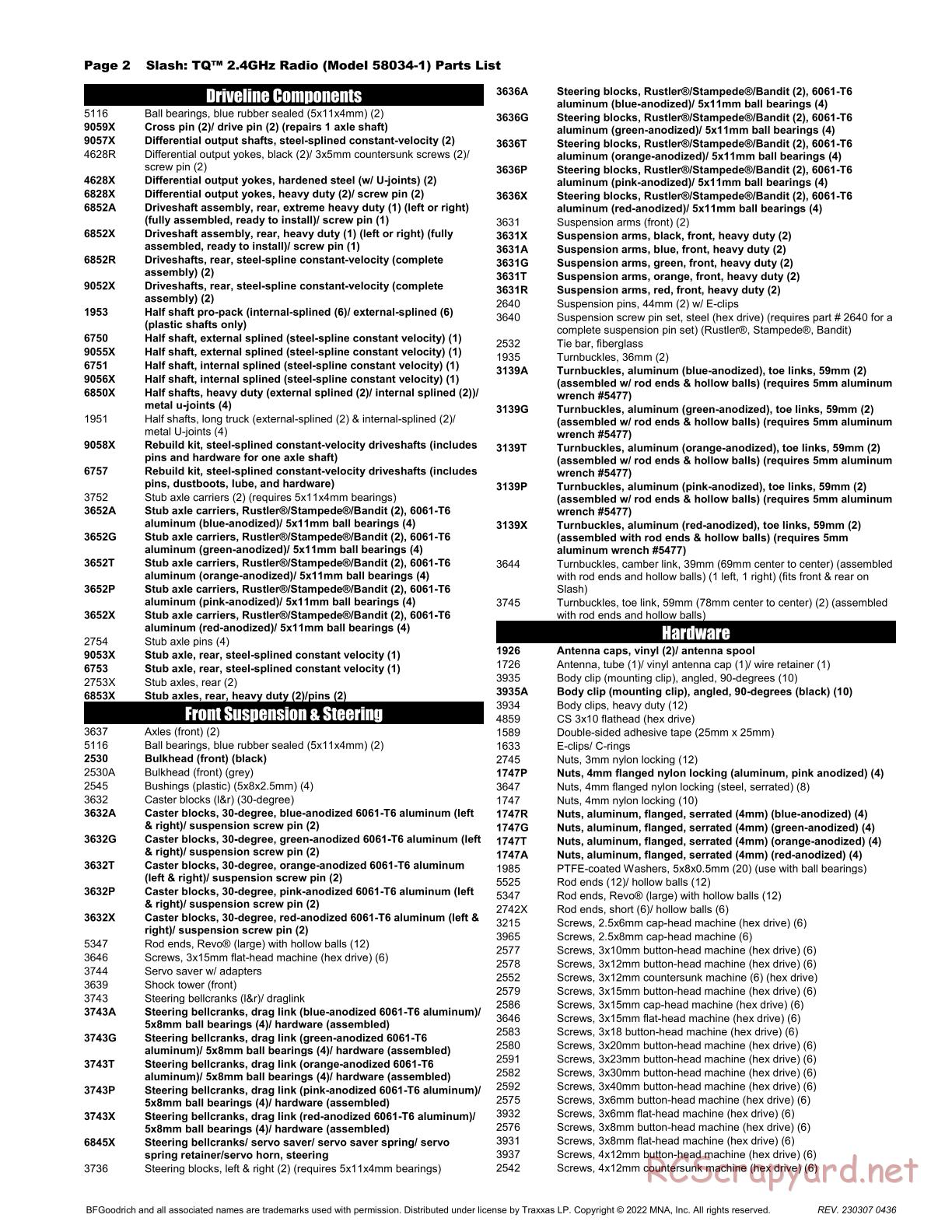 Traxxas - Slash 2WD - Parts List - Page 2