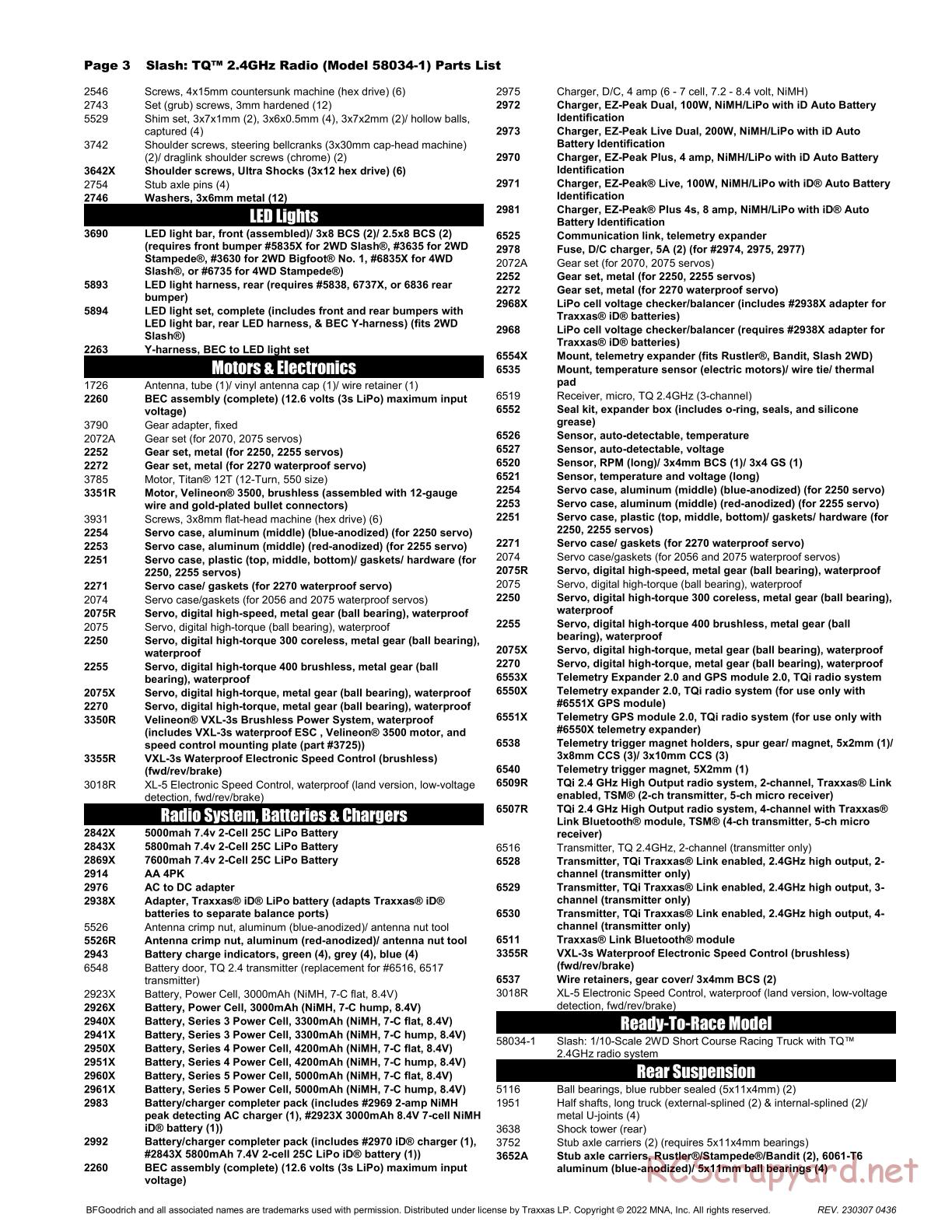 Traxxas - Slash 2WD - Parts List - Page 3