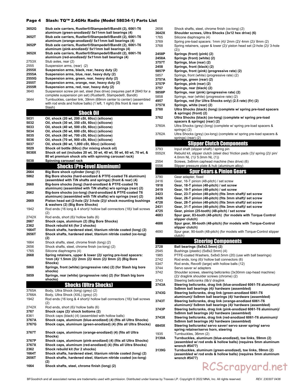 Traxxas - Slash 2WD - Parts List - Page 4