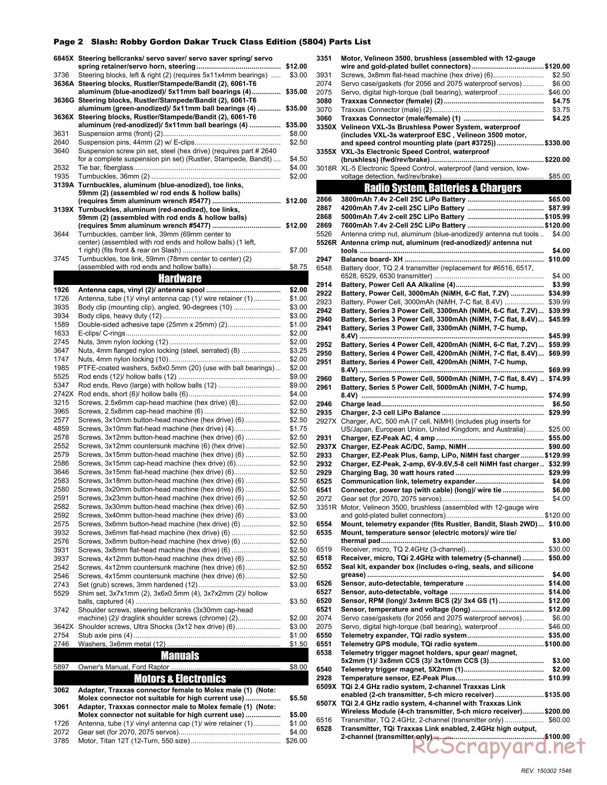 Traxxas - Slash 2WD Robby Gordon Dakar Ed (2012) - Parts List - Page 2
