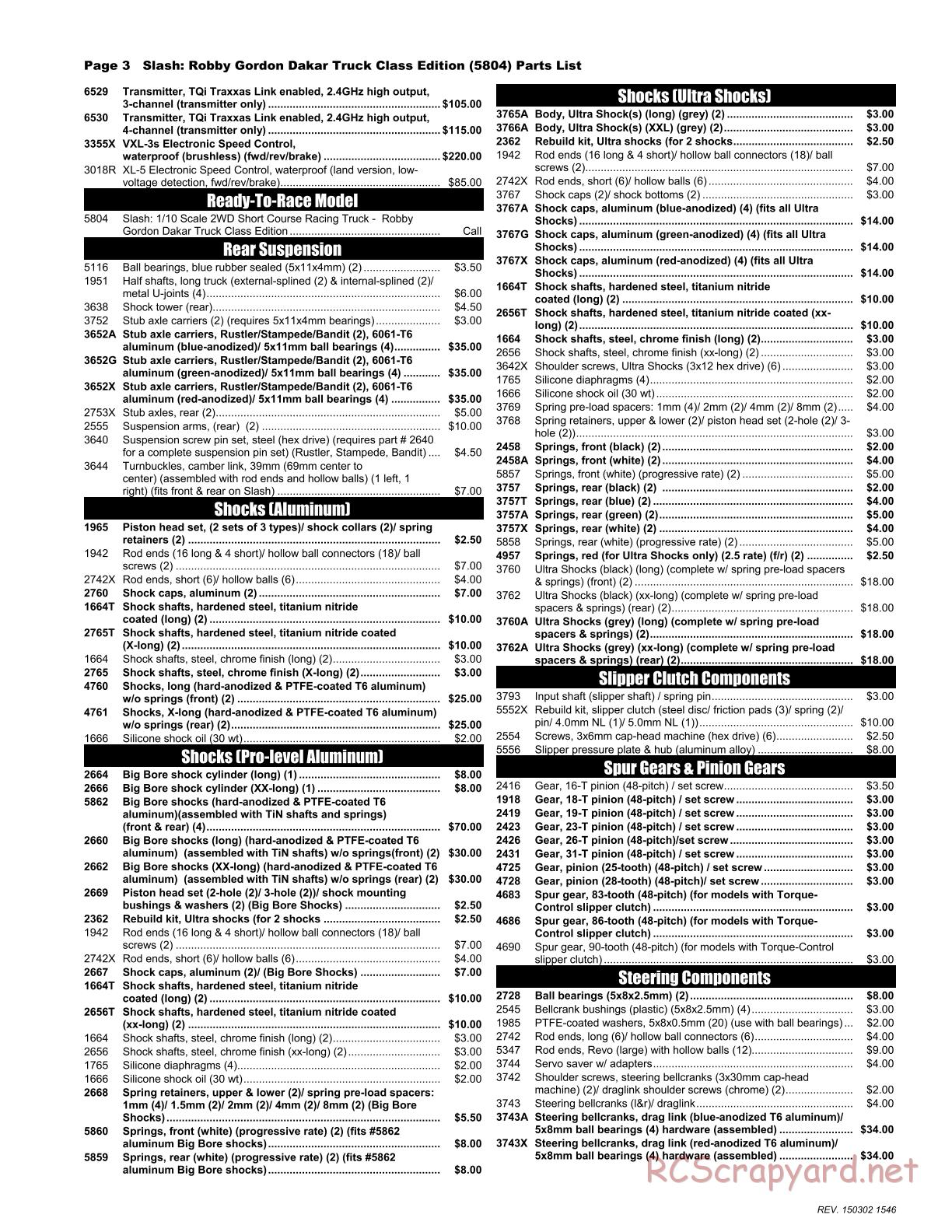 Traxxas - Slash 2WD Robby Gordon Dakar Ed (2012) - Parts List - Page 3