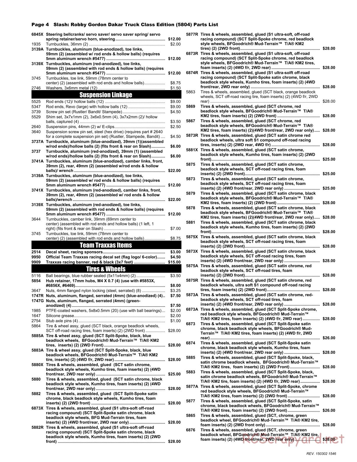 Traxxas - Slash 2WD Robby Gordon Dakar Ed (2012) - Parts List - Page 4