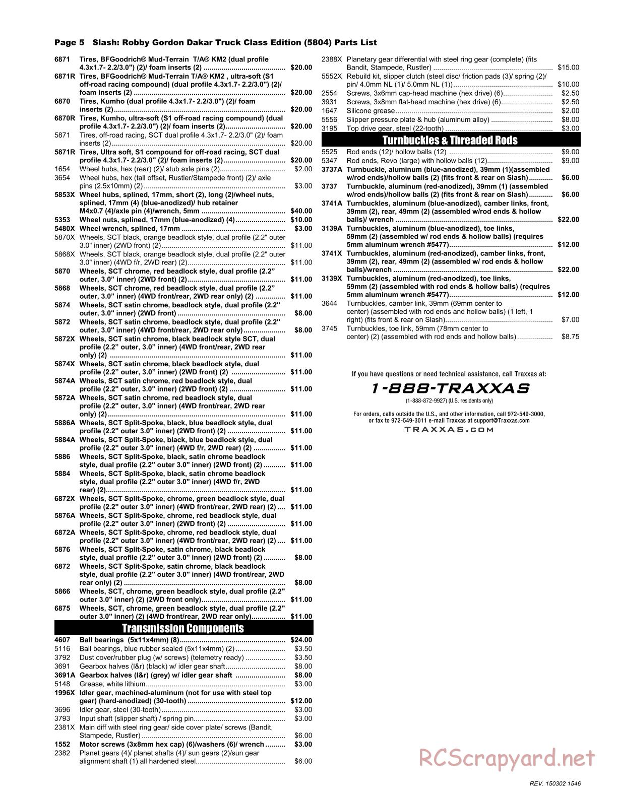 Traxxas - Slash 2WD Robby Gordon Dakar Ed (2012) - Parts List - Page 5