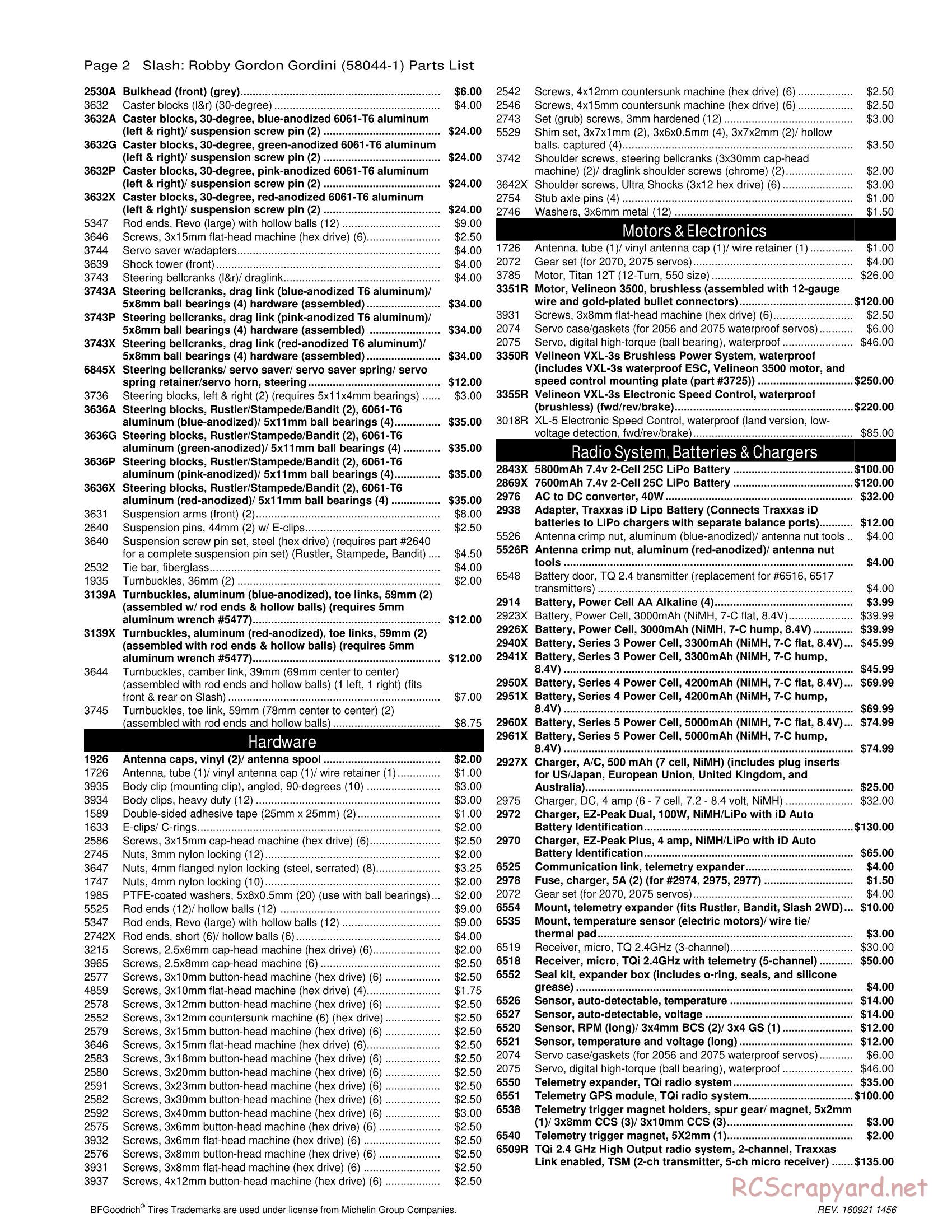 Traxxas - Slash 2WD Robby Gordon Dakar Ed (2014) - Parts List - Page 2