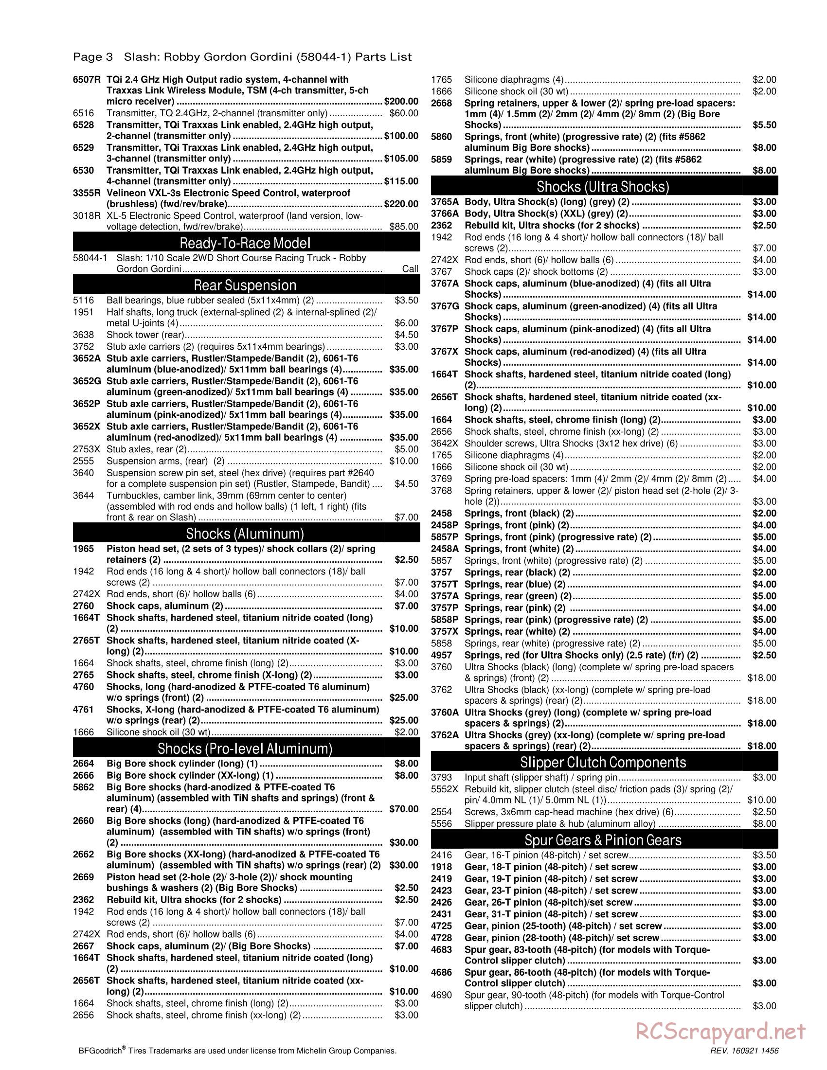 Traxxas - Slash 2WD Robby Gordon Dakar Ed (2014) - Parts List - Page 3