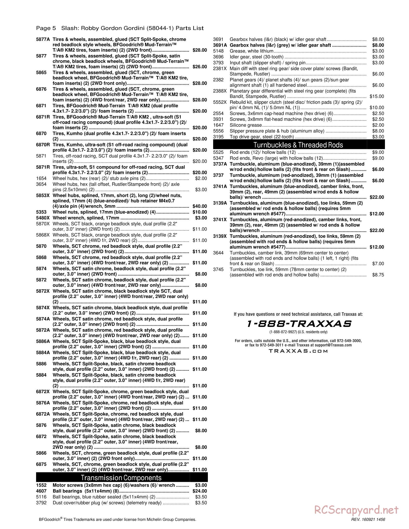 Traxxas - Slash 2WD Robby Gordon Dakar Ed (2014) - Parts List - Page 5