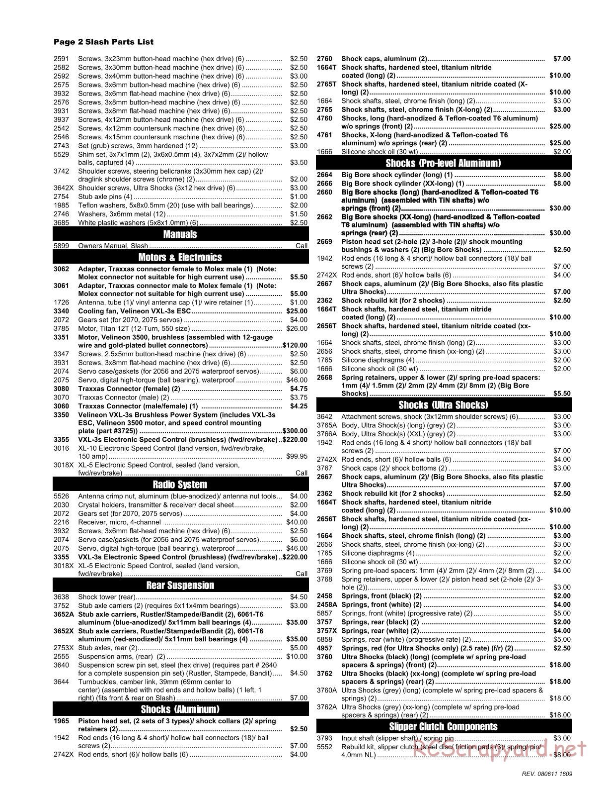 Traxxas - Slash 2WD - Parts List - Page 2