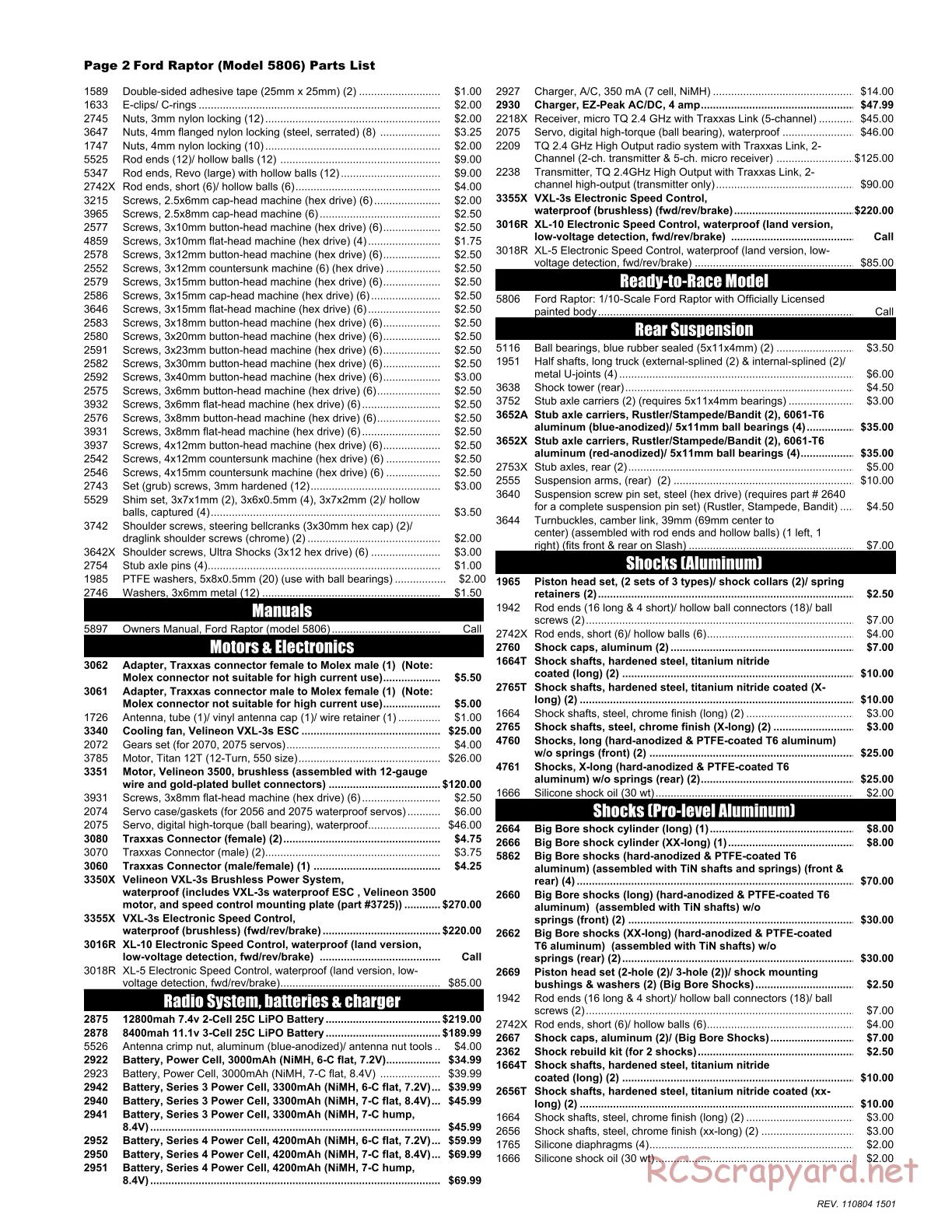 Traxxas - Ford F-150 SVT Raptor (2011) - Parts List - Page 2