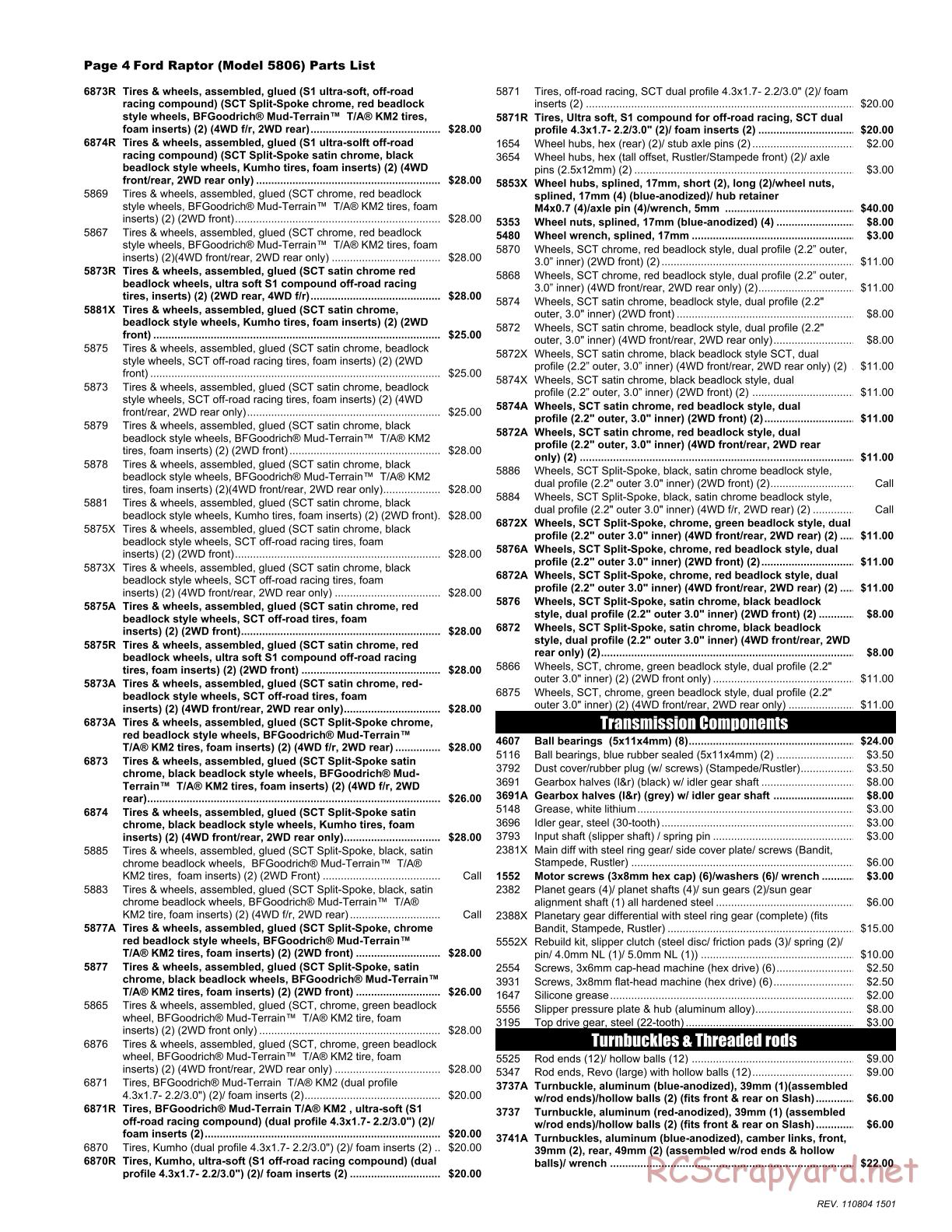 Traxxas - Ford F-150 SVT Raptor (2011) - Parts List - Page 4