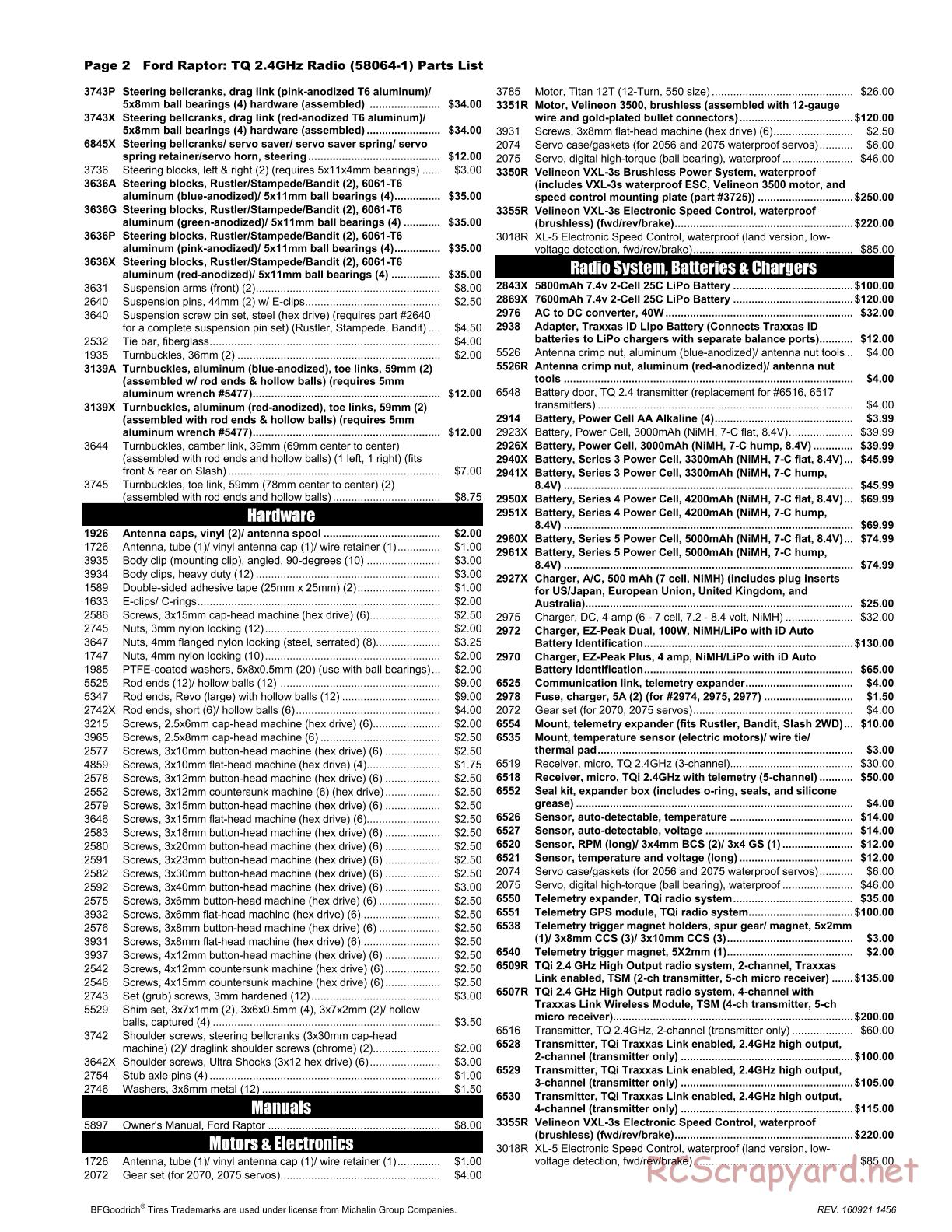 Traxxas - Ford F-150 SVT Raptor (2015) - Parts List - Page 2