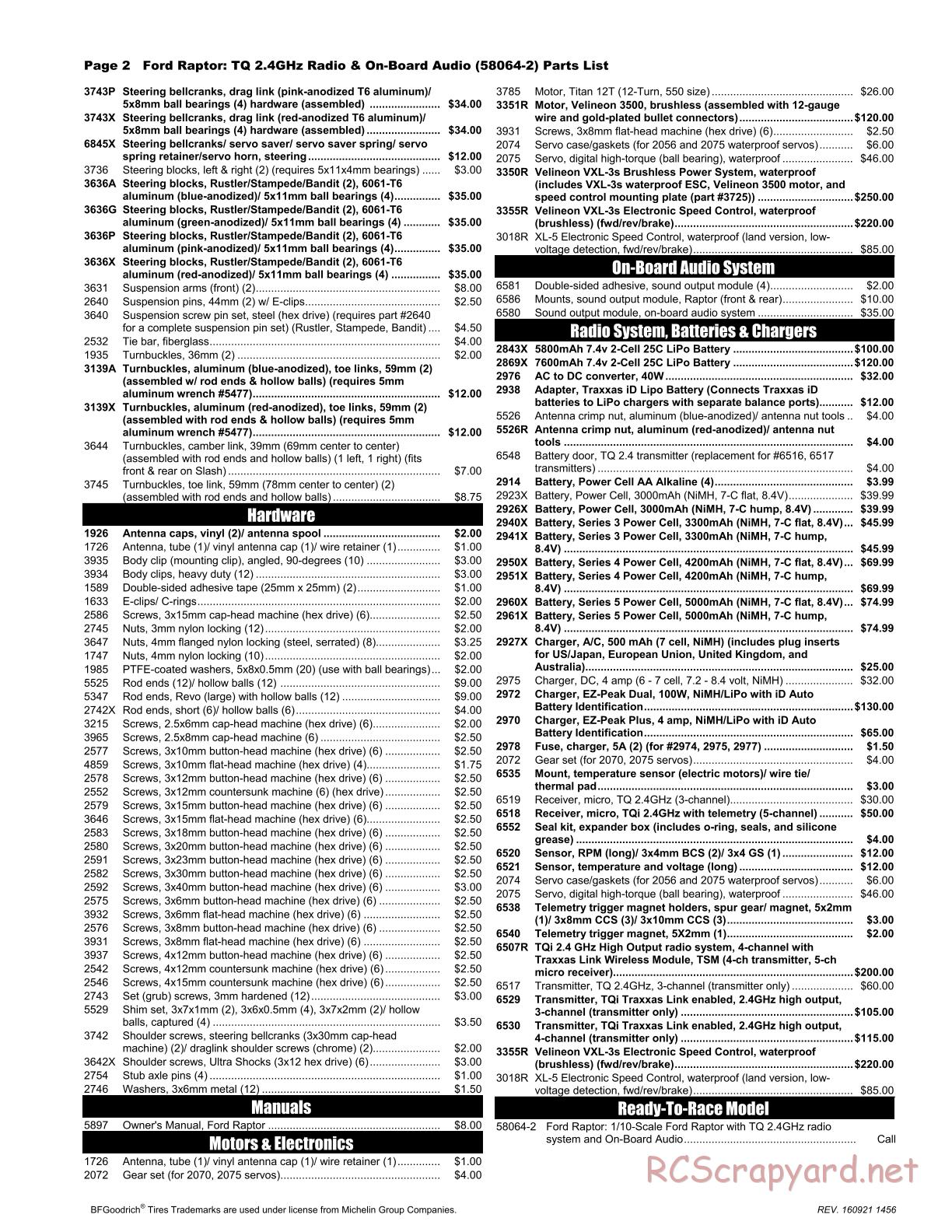 Traxxas - Ford F-150 SVT Raptor OBA (2015) - Parts List - Page 2