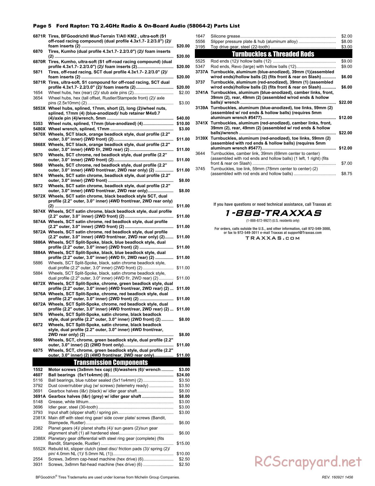 Traxxas - Ford F-150 SVT Raptor OBA (2015) - Parts List - Page 5