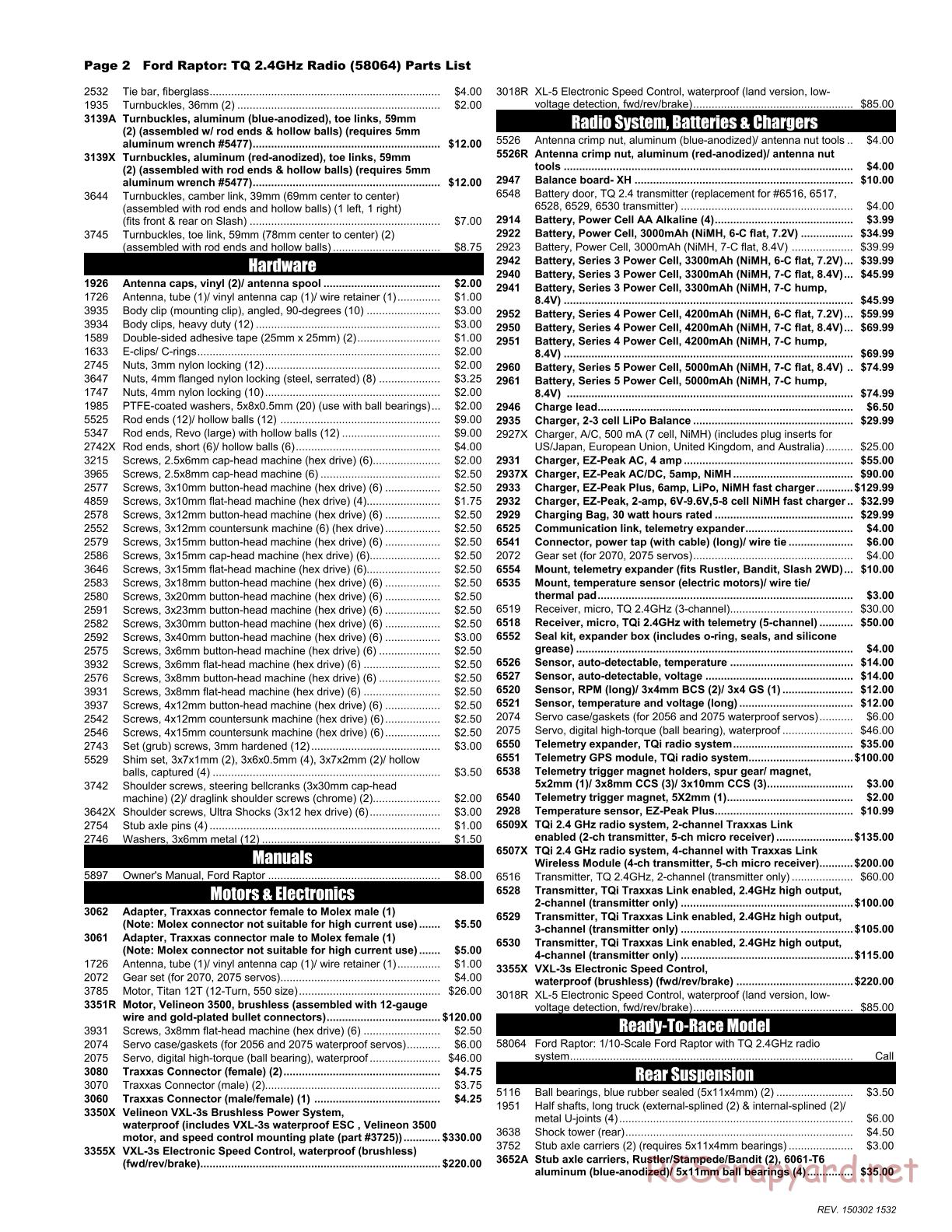 Traxxas - Ford F-150 SVT Raptor (2013) - Parts List - Page 2