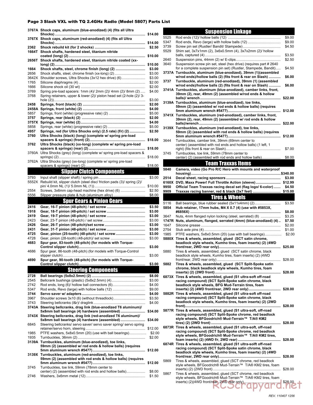 Traxxas - Slash 2WD VXL - Parts List - Page 3