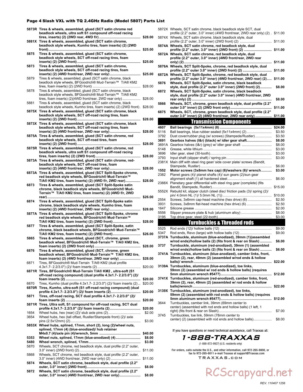 Traxxas - Slash 2WD VXL - Parts List - Page 4