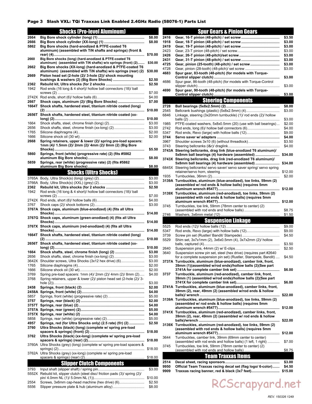 Traxxas - Slash 2WD VXL (2015) - Parts List - Page 3