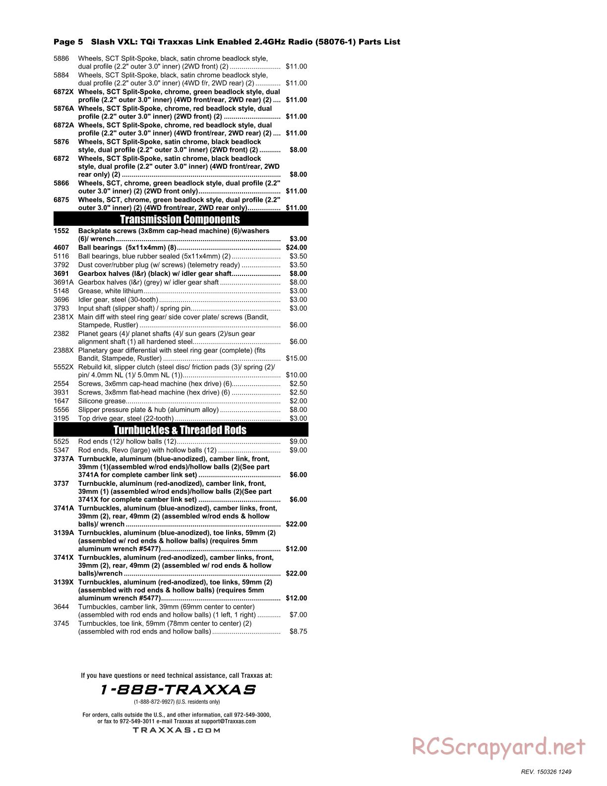 Traxxas - Slash 2WD VXL (2015) - Parts List - Page 5