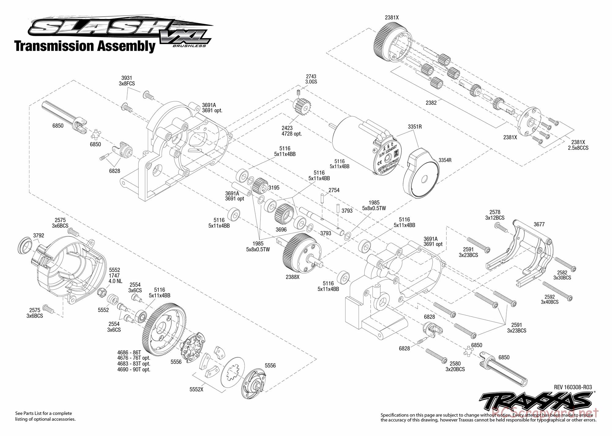 Traxxas - Slash 2WD VXL (2015) - Exploded Views - Page 4