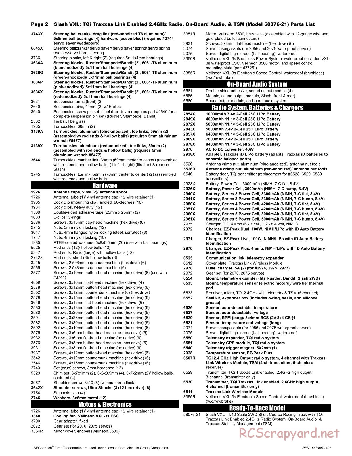 Traxxas - Slash 2WD VXL TSM OBA (2015) - Parts List - Page 2