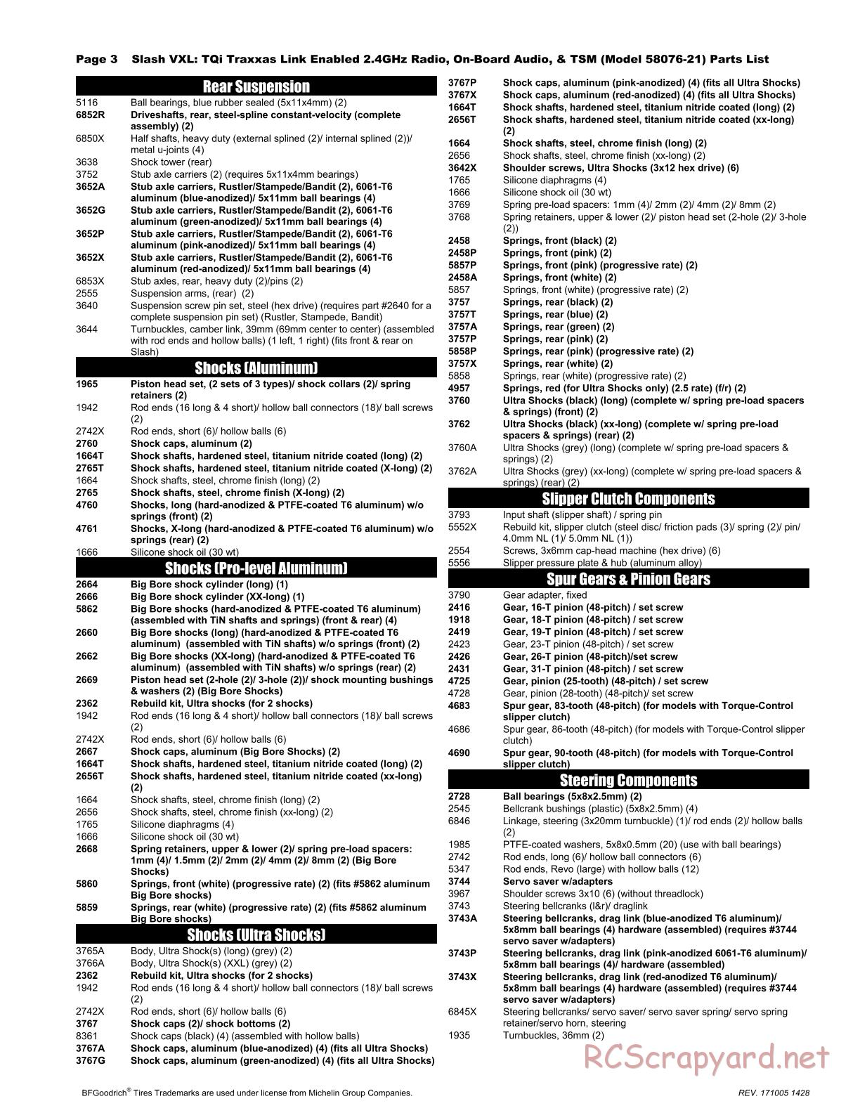Traxxas - Slash 2WD VXL TSM OBA (2015) - Parts List - Page 3