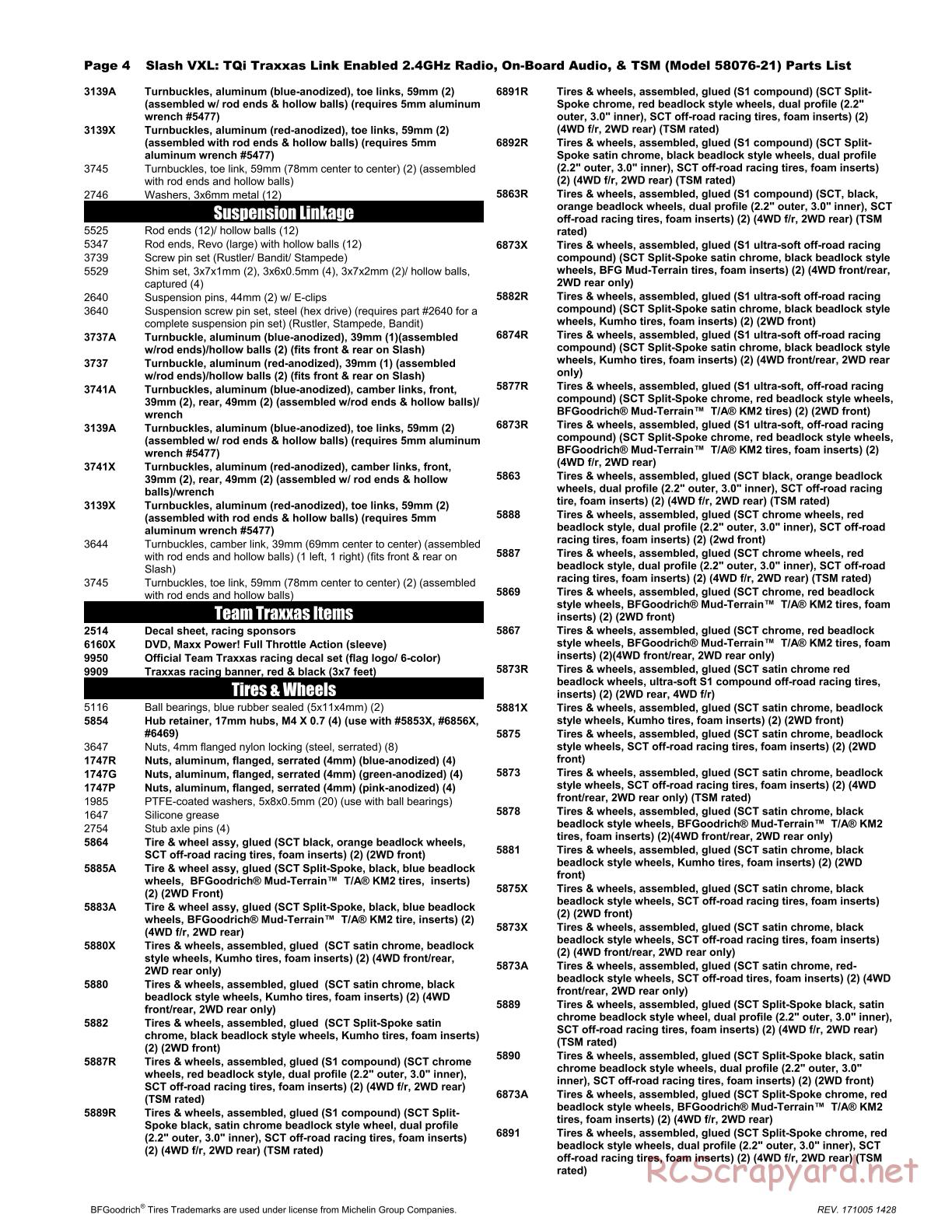 Traxxas - Slash 2WD VXL TSM OBA (2015) - Parts List - Page 4