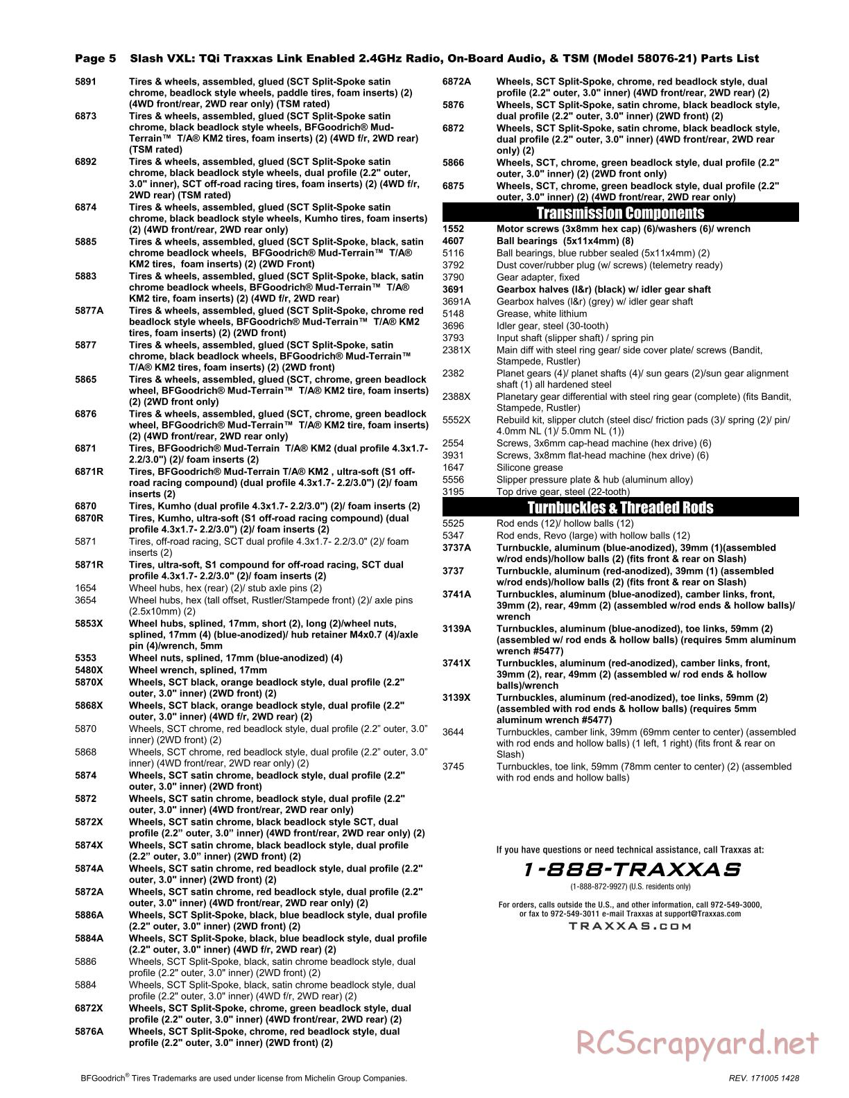 Traxxas - Slash 2WD VXL TSM OBA (2015) - Parts List - Page 5