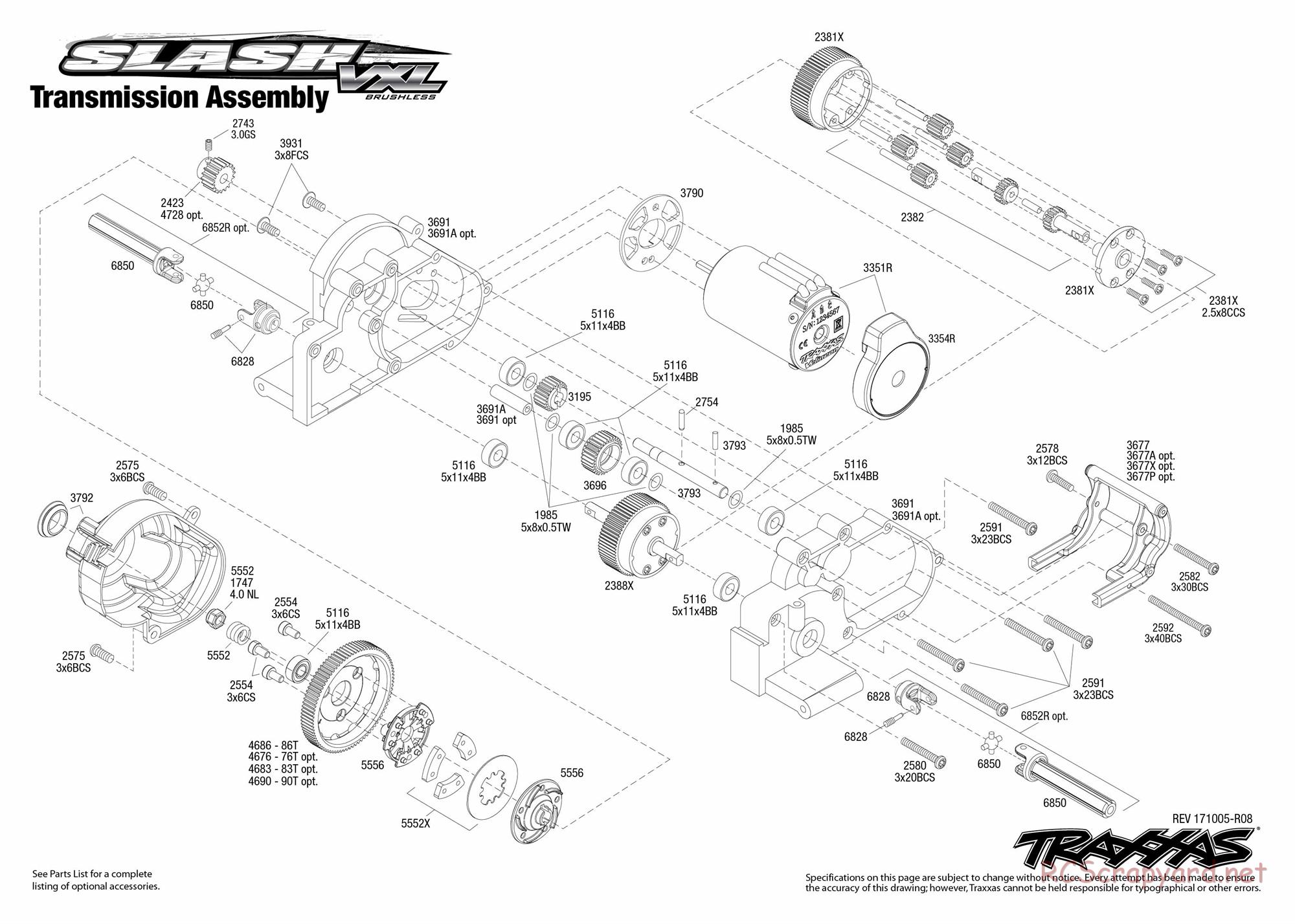 Traxxas - Slash 2WD VXL TSM OBA (2015) - Exploded Views - Page 6