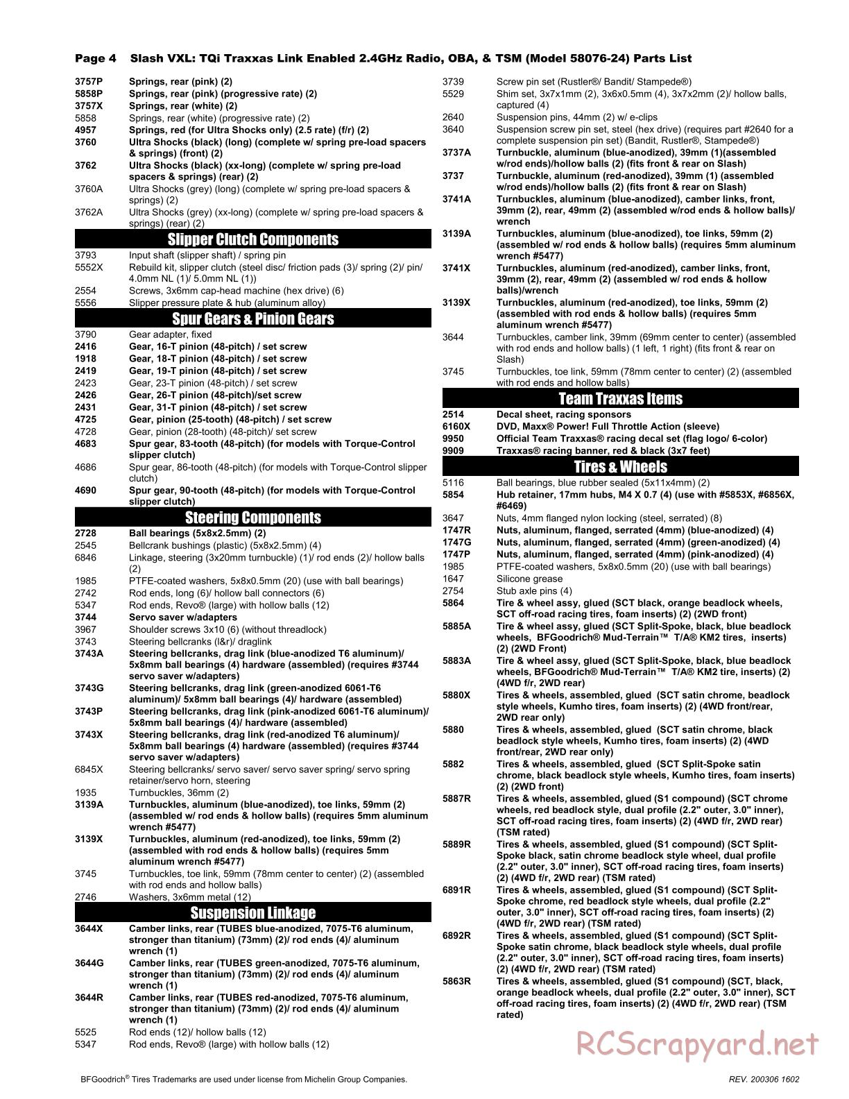 Traxxas - Slash 2WD VXL TSM OBA (2017) - Parts List - Page 4
