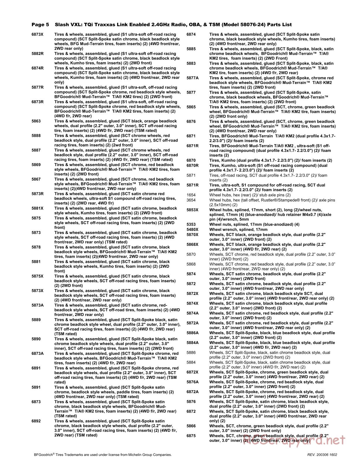 Traxxas - Slash 2WD VXL TSM OBA (2017) - Parts List - Page 5