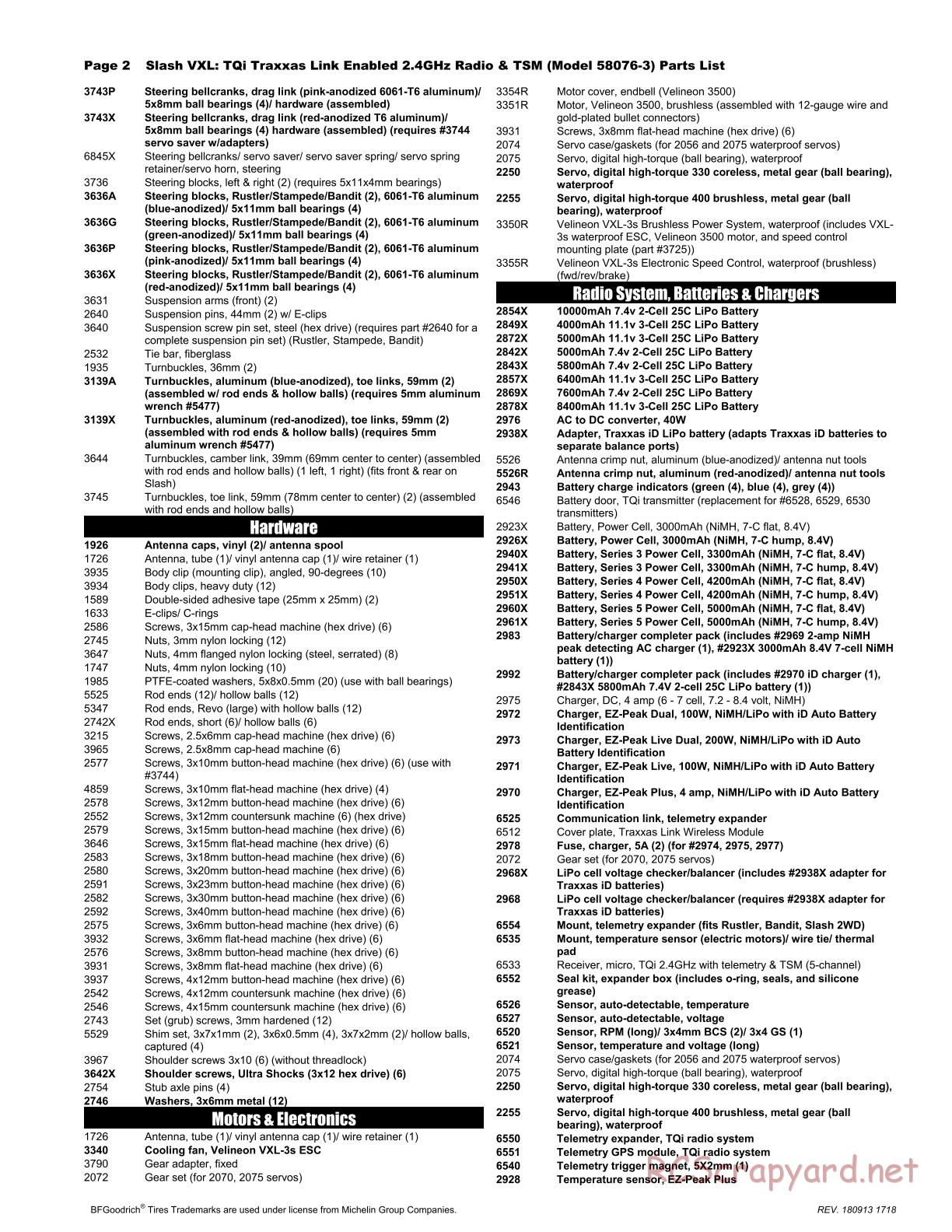 Traxxas - Slash 2WD VXL TSM (2015) - Parts List - Page 2
