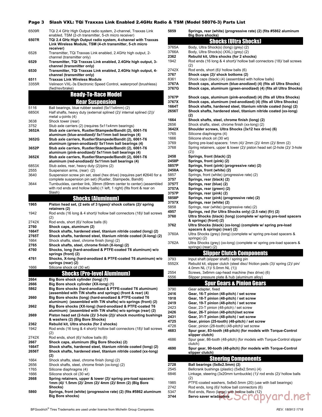 Traxxas - Slash 2WD VXL TSM (2015) - Parts List - Page 3