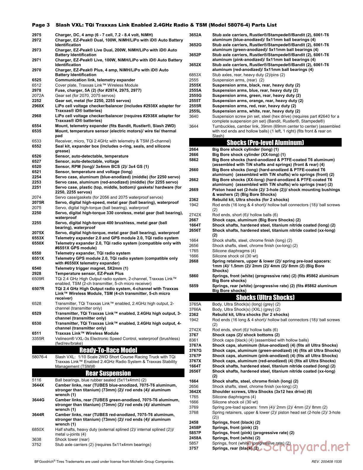 Traxxas - Slash VXL TSM 2WD - Parts List - Page 3