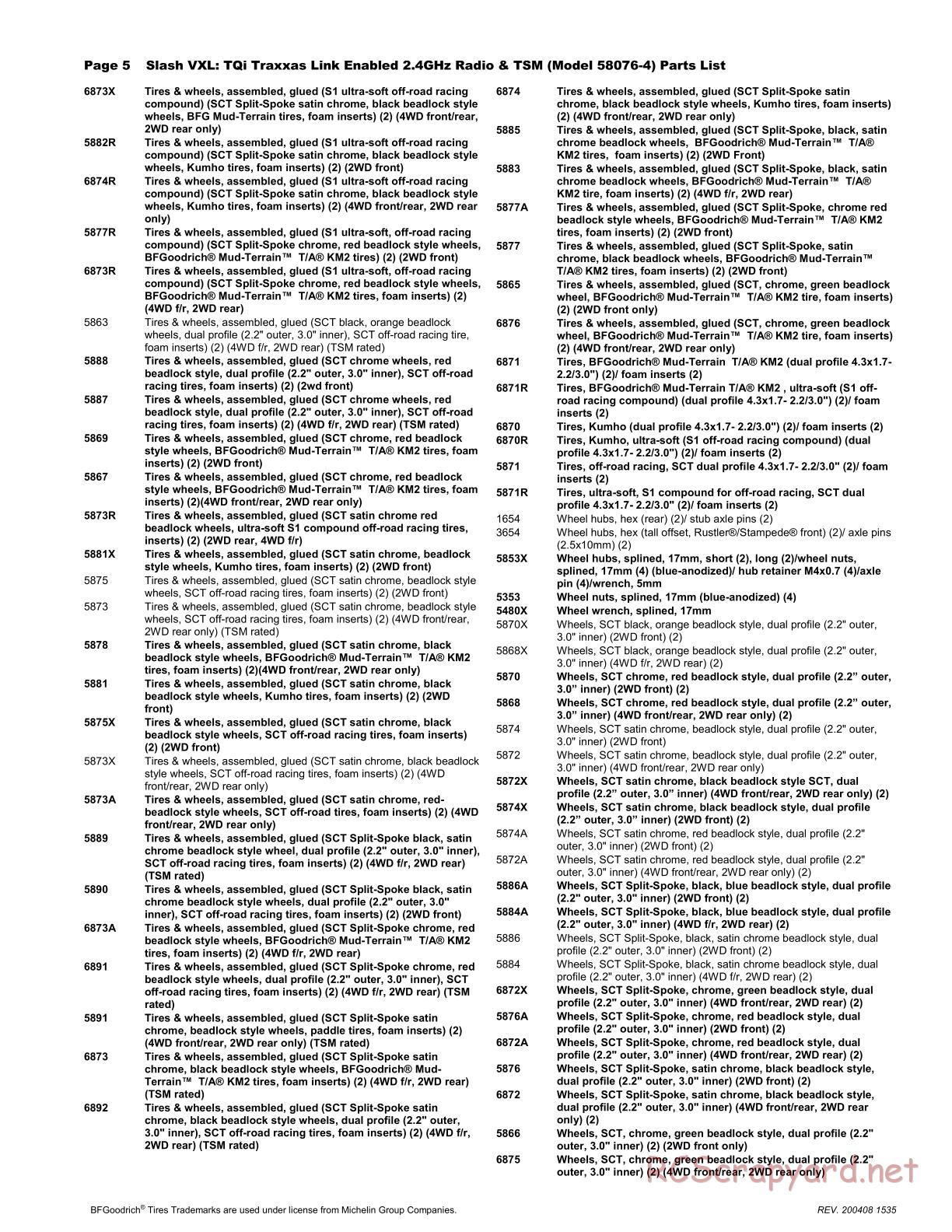 Traxxas - Slash VXL TSM 2WD - Parts List - Page 5