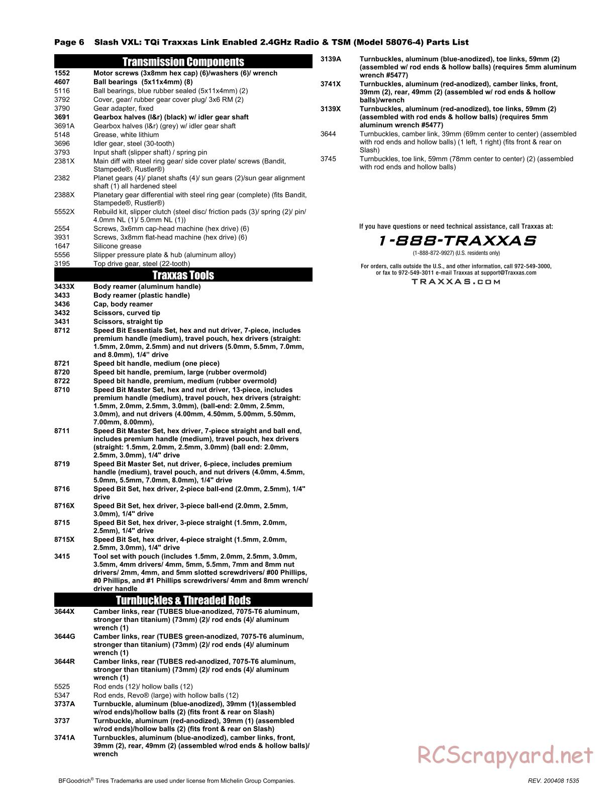 Traxxas - Slash VXL TSM 2WD - Parts List - Page 6