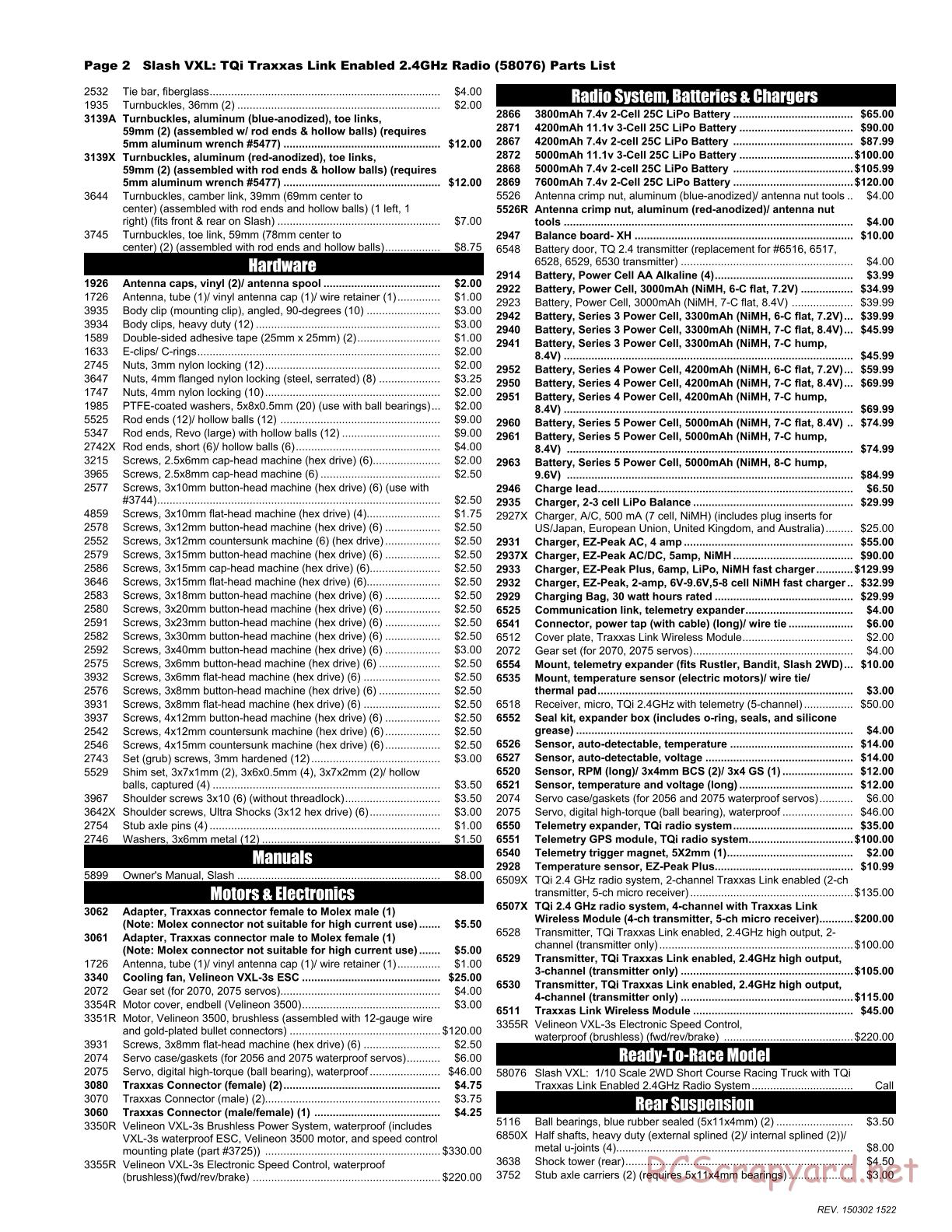 Traxxas - Slash 2WD VXL (2014) - Parts List - Page 2