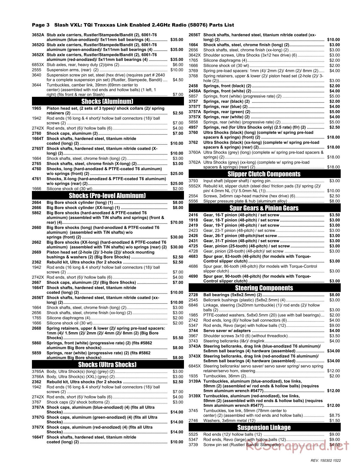 Traxxas - Slash 2WD VXL (2014) - Parts List - Page 3