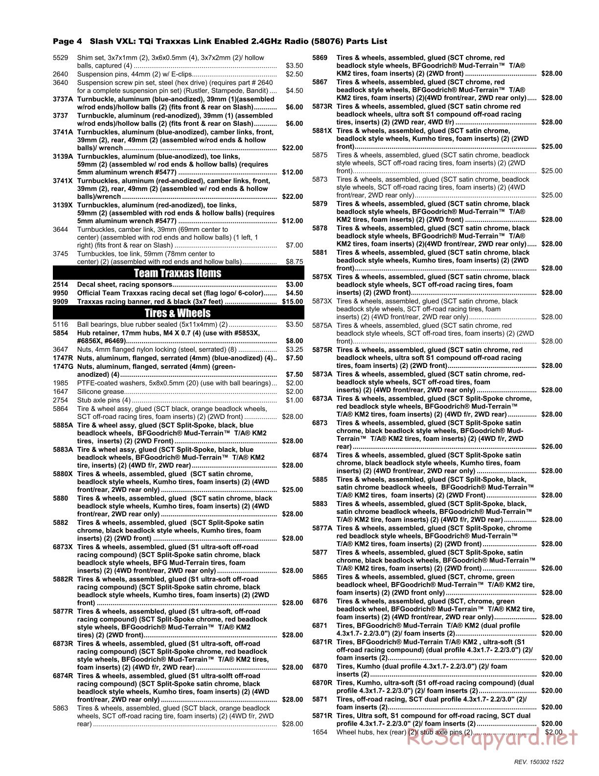 Traxxas - Slash 2WD VXL (2014) - Parts List - Page 4
